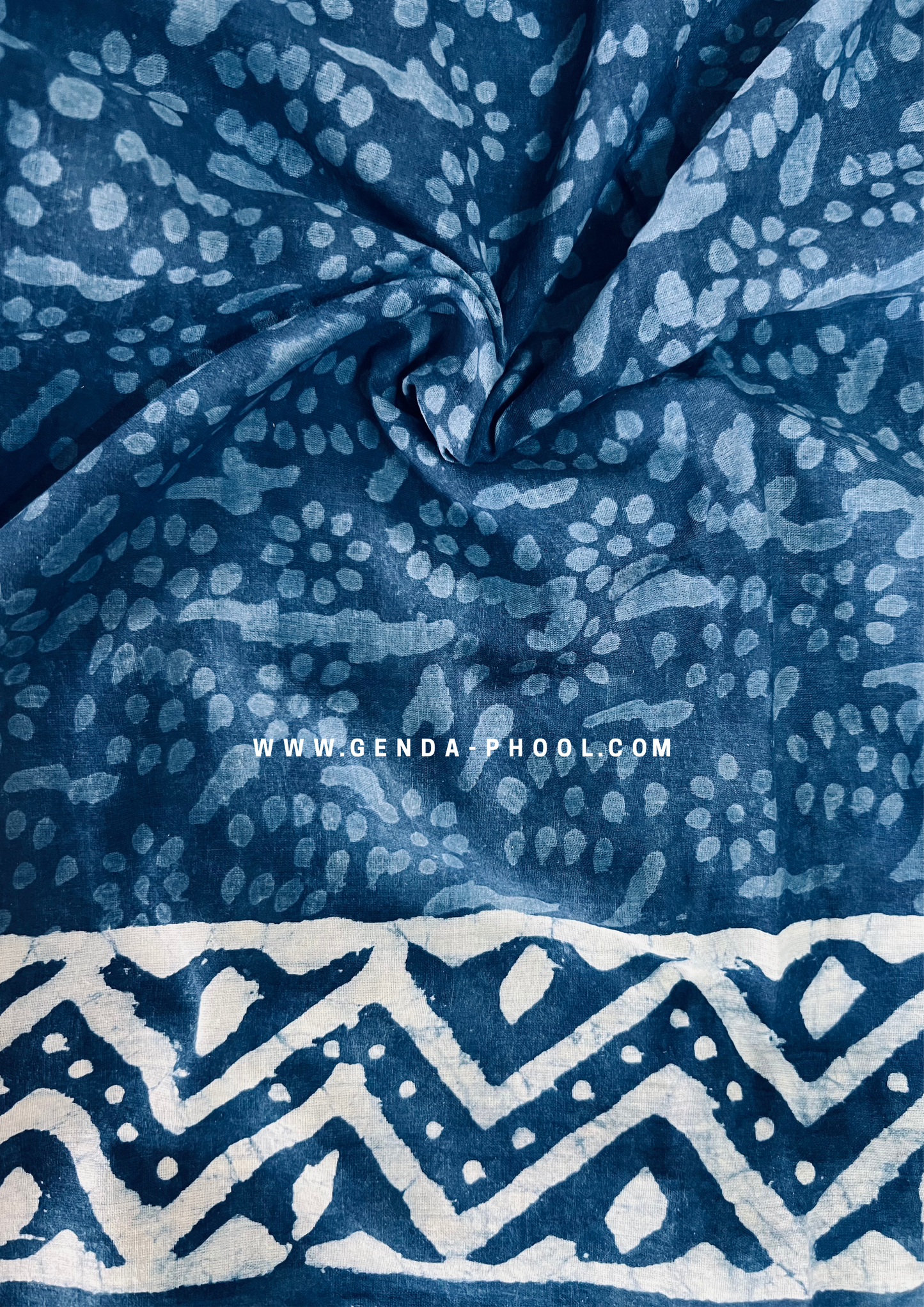 Indigo Dabu Handblock Printed Natural Dyed Mulmul Cotton Saree
