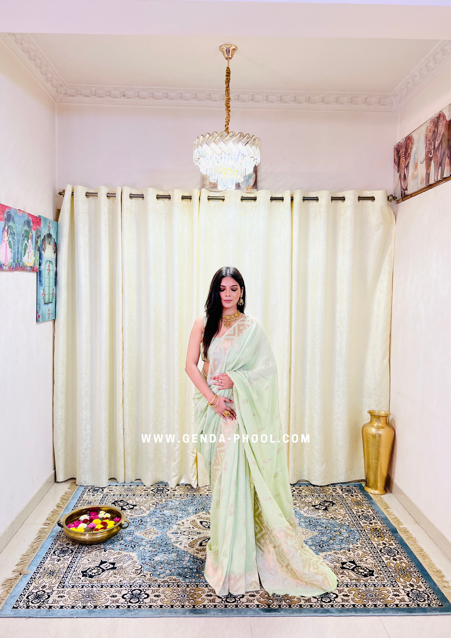 Pastel Silk Cotton Saree with Woven Zari Work
