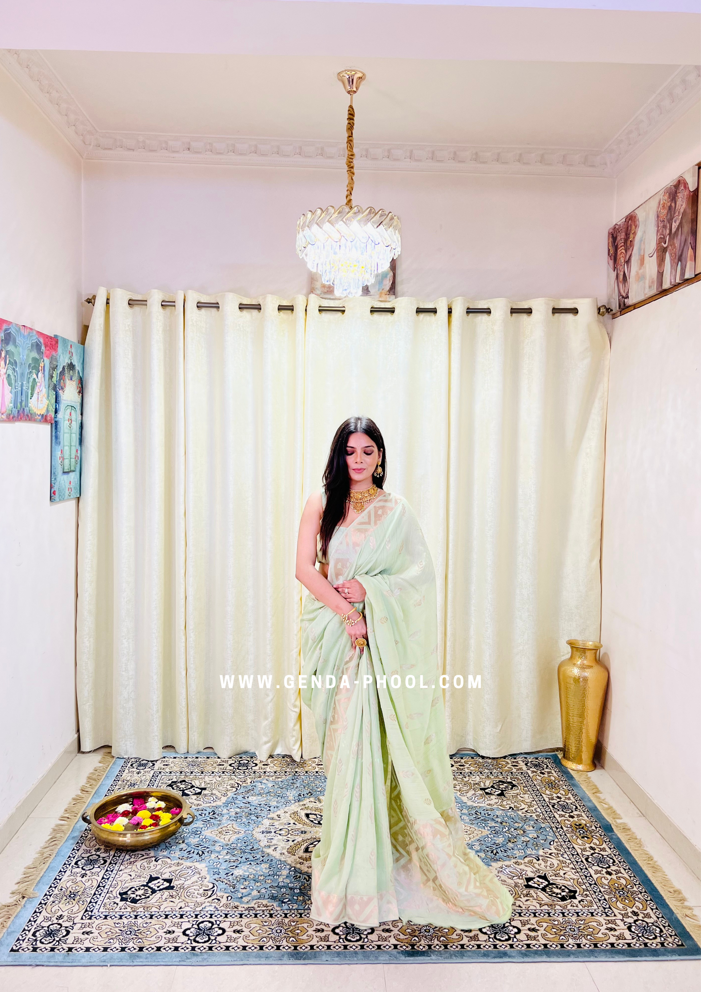 Pastel Silk Cotton Saree with Woven Zari Work