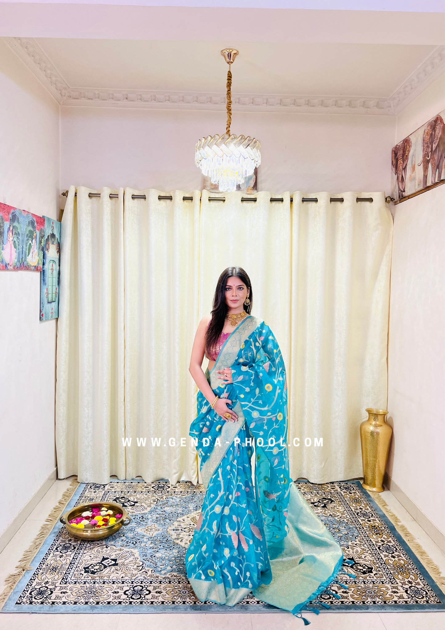 Organza Saree with Zari Work and Grand Pallu