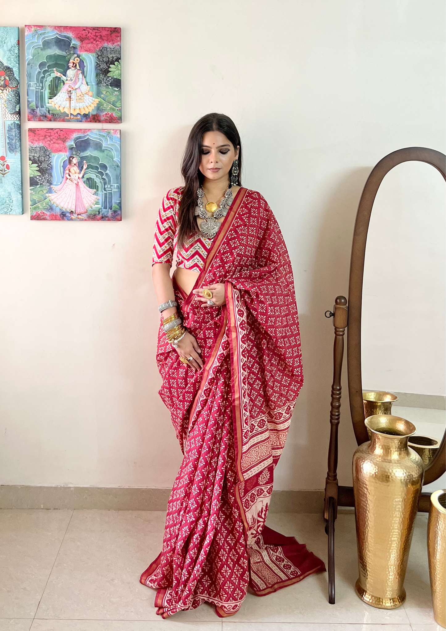 Chanderi Cotton Silk Saree with Zari Border