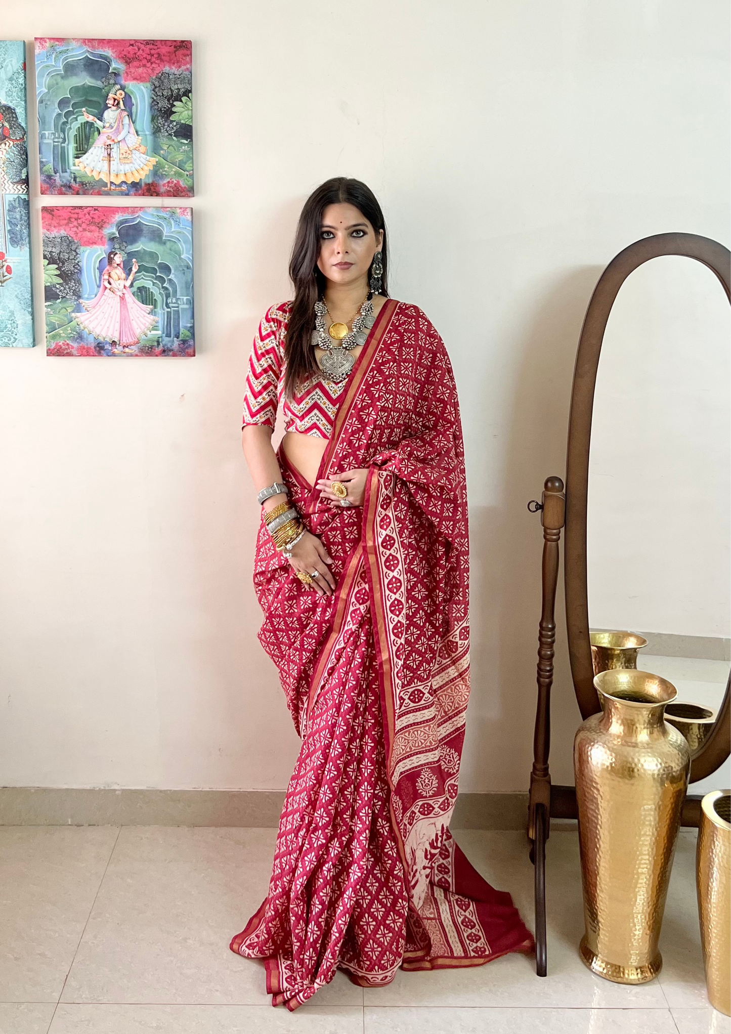 Chanderi Cotton Silk Saree with Zari Border