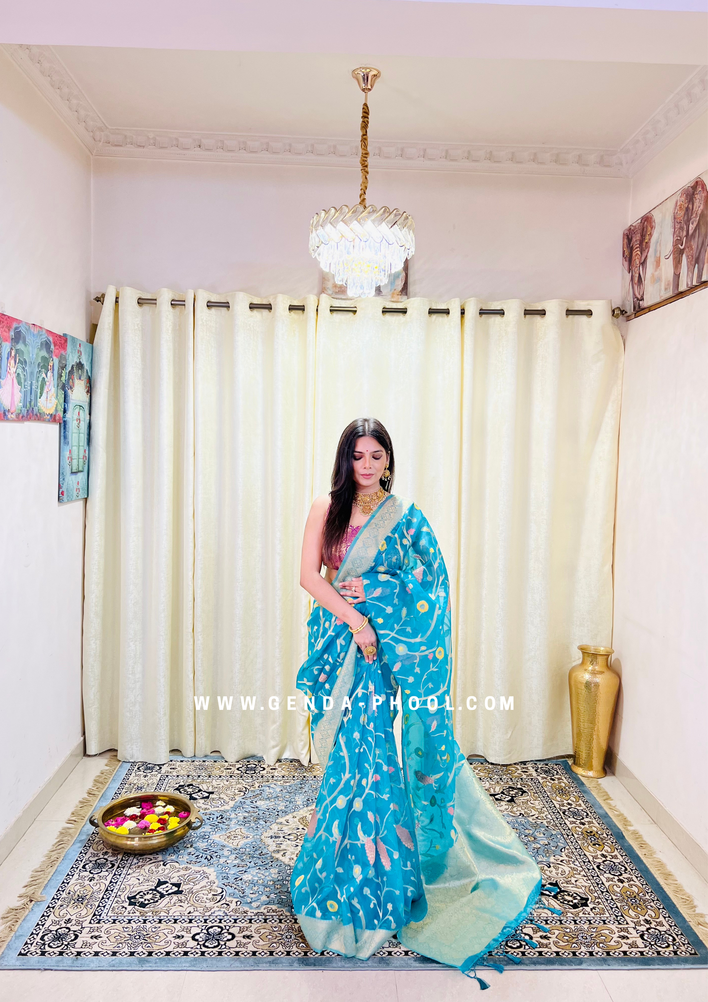 Organza Saree with Zari Work and Grand Pallu