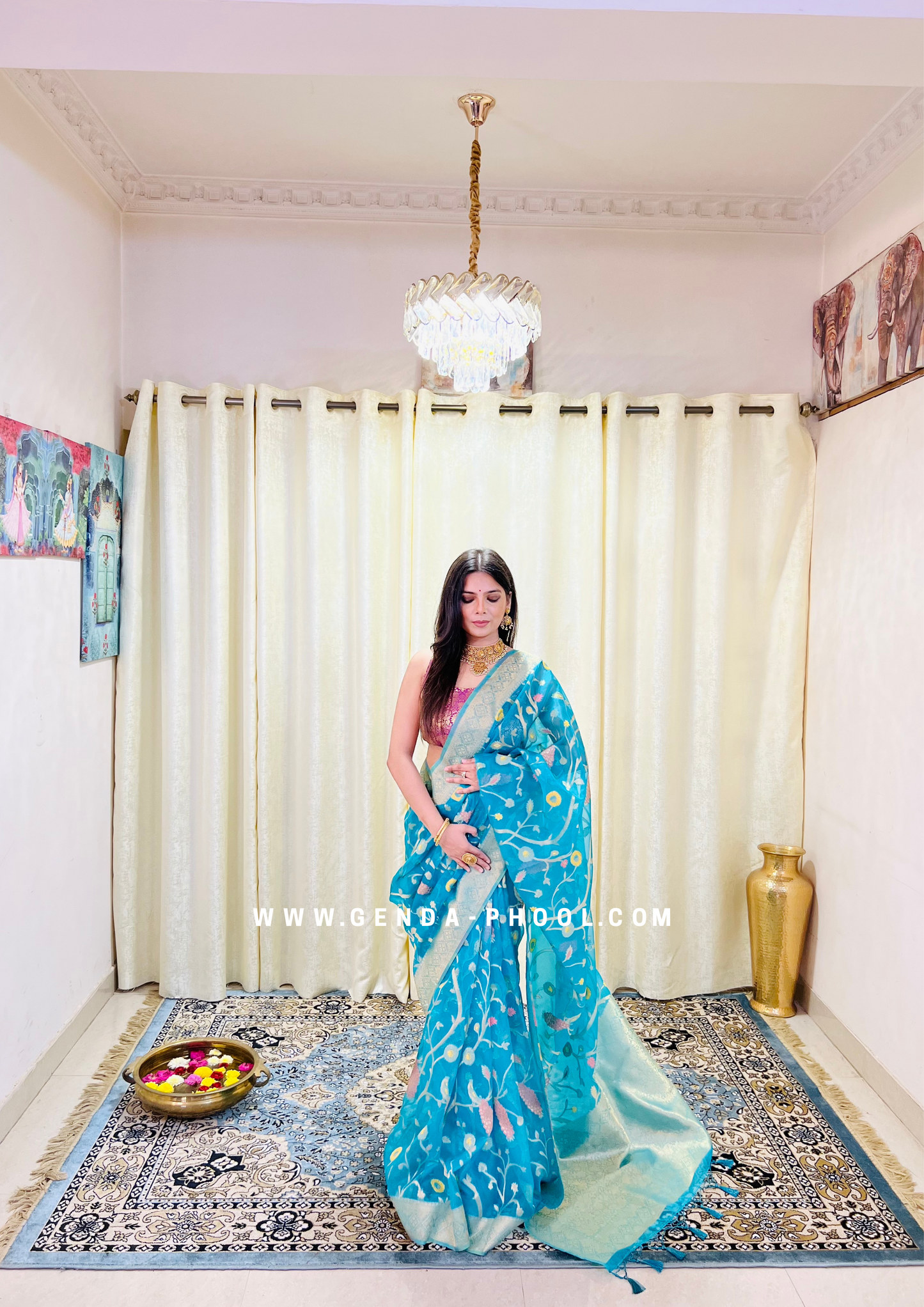 Organza Saree with Zari Work and Grand Pallu