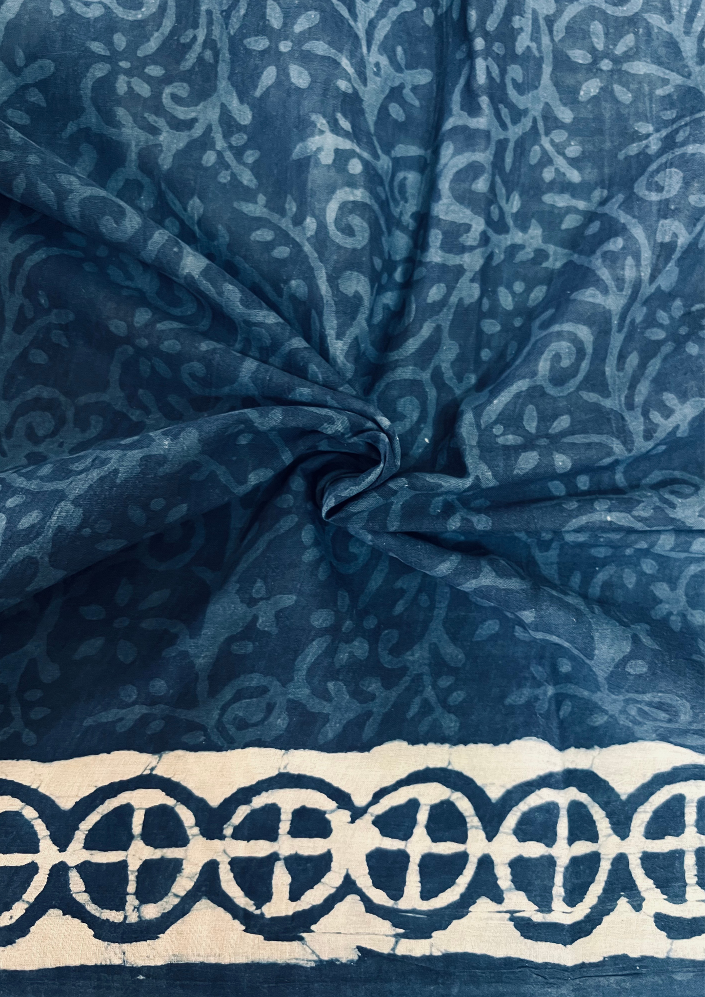 Indigo Dabu Handblock Printed Natural Dyed Mulmul Cotton Saree