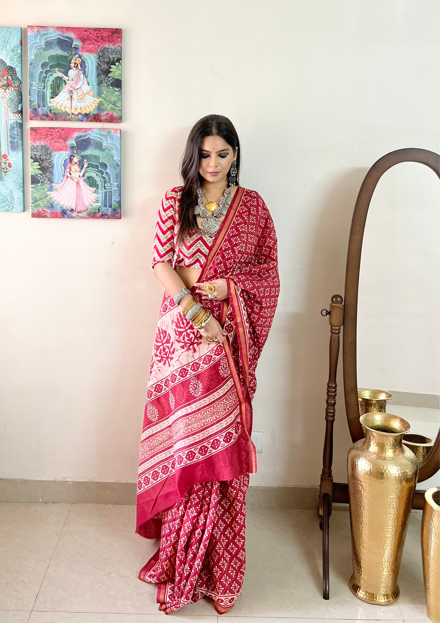 Chanderi Cotton Silk Saree with Zari Border