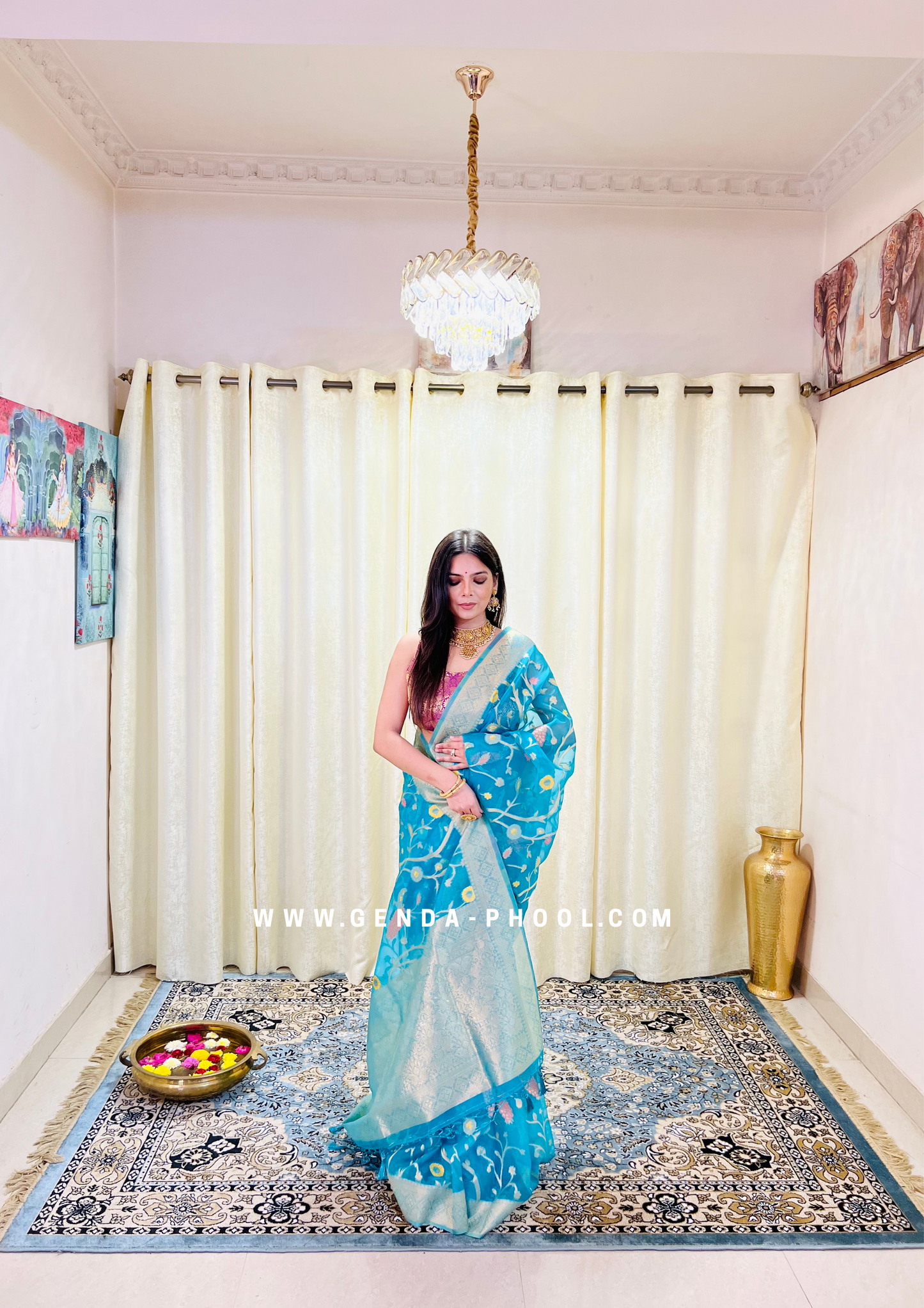 Organza Saree with Zari Work and Grand Pallu