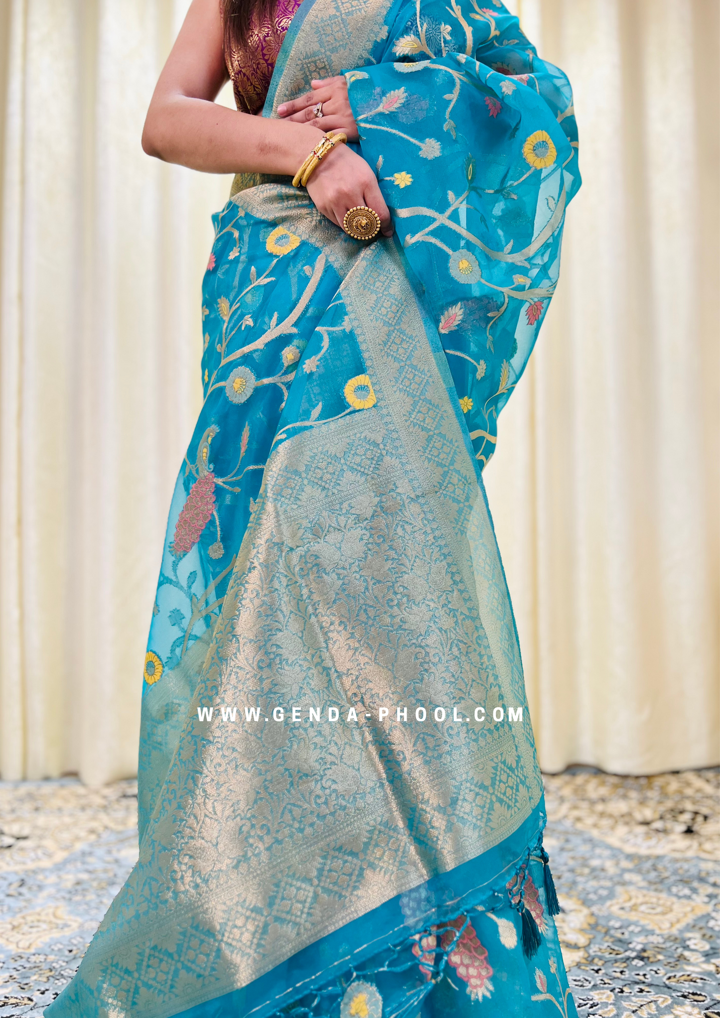Organza Saree with Zari Work and Grand Pallu