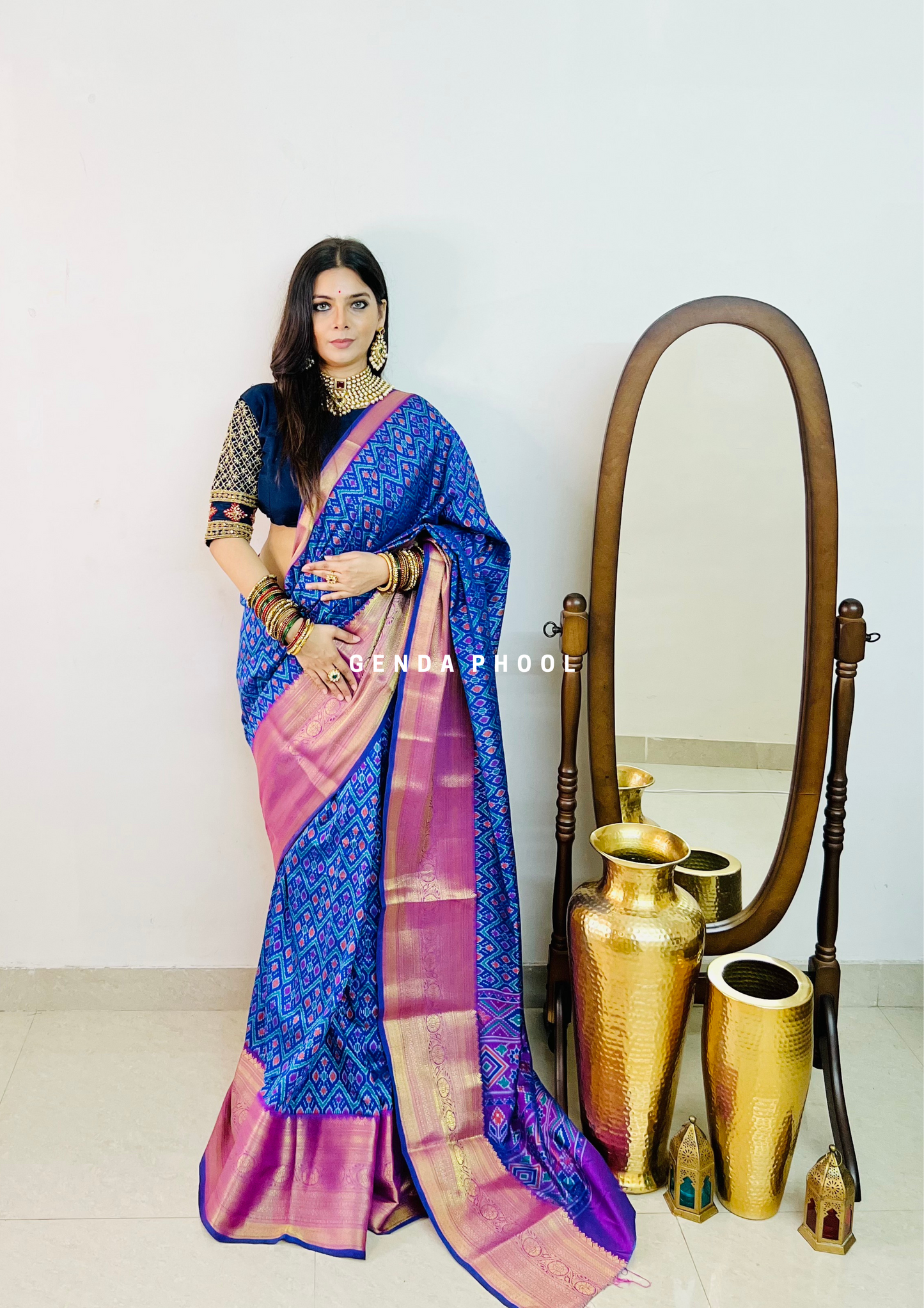 Patola Ikat Silk Saree with Zari Border