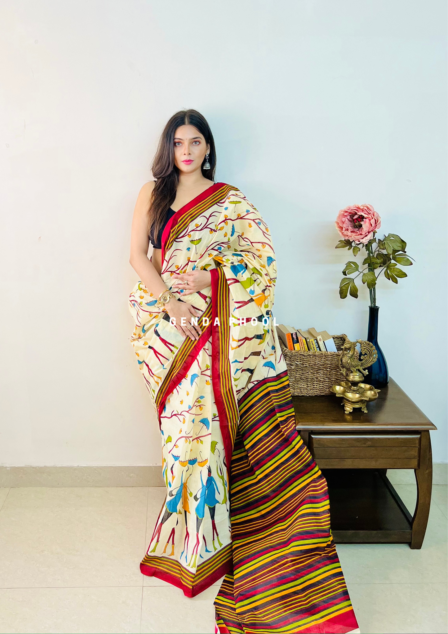 Umbrella Print Cotton Saree