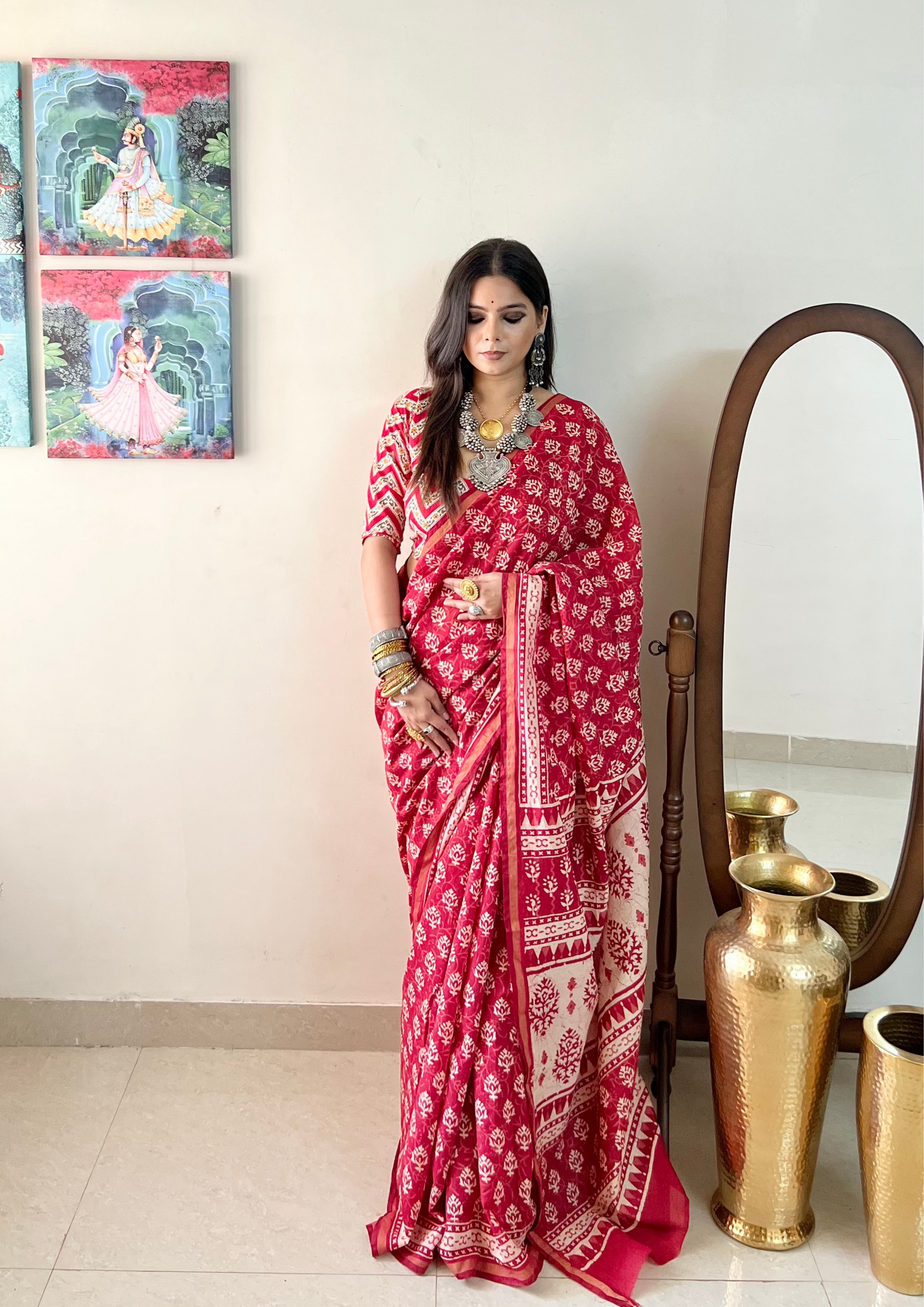 Chanderi Cotton Silk Saree with Zari Border