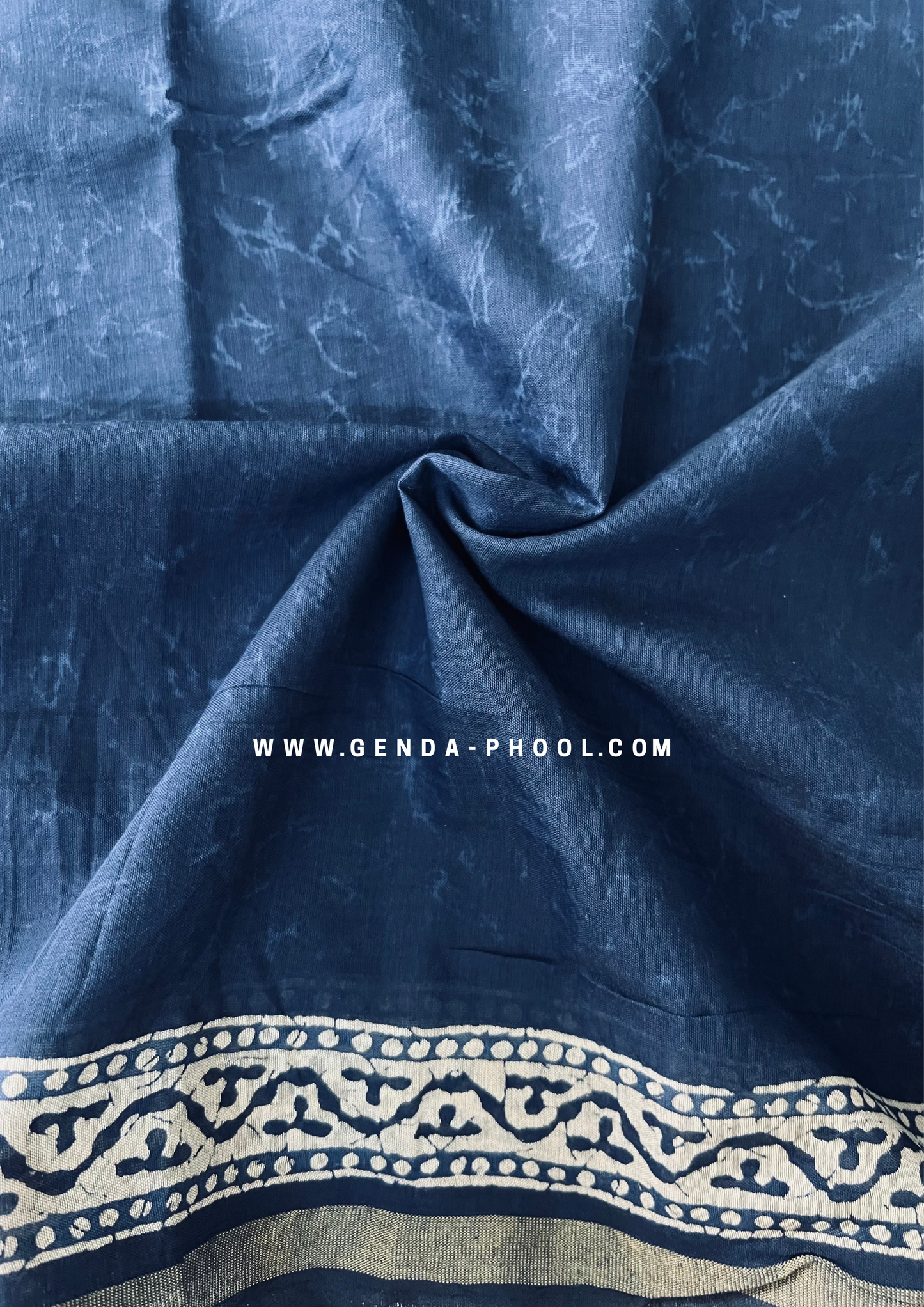 Dabu Hand-Block Chanderi Cotton Silk Saree with Zari Border