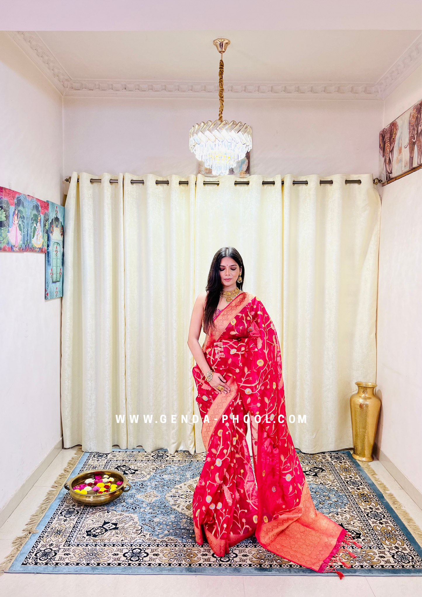 Organza Saree with Zari Work and Grand Pallu
