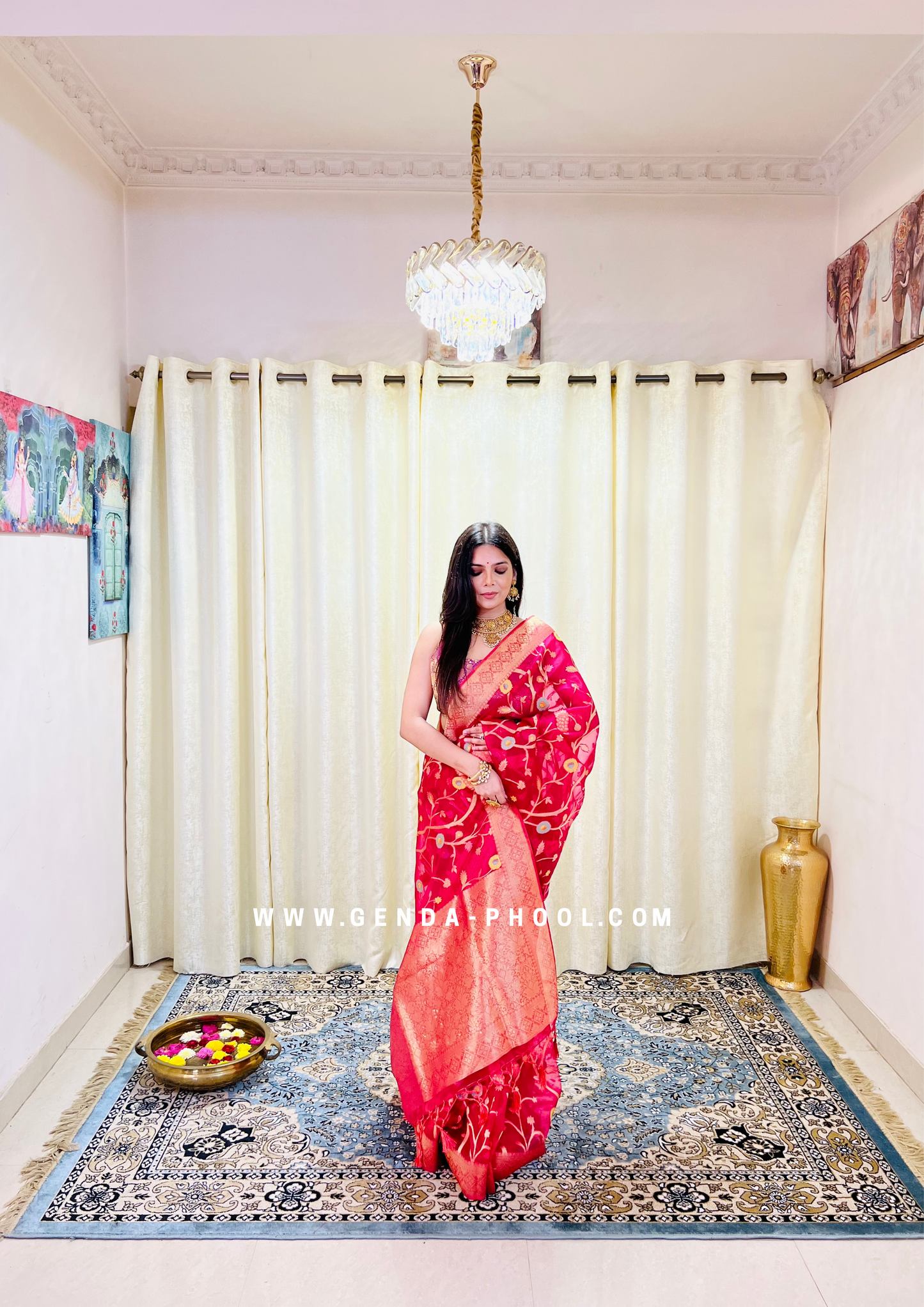 Organza Saree with Zari Work and Grand Pallu