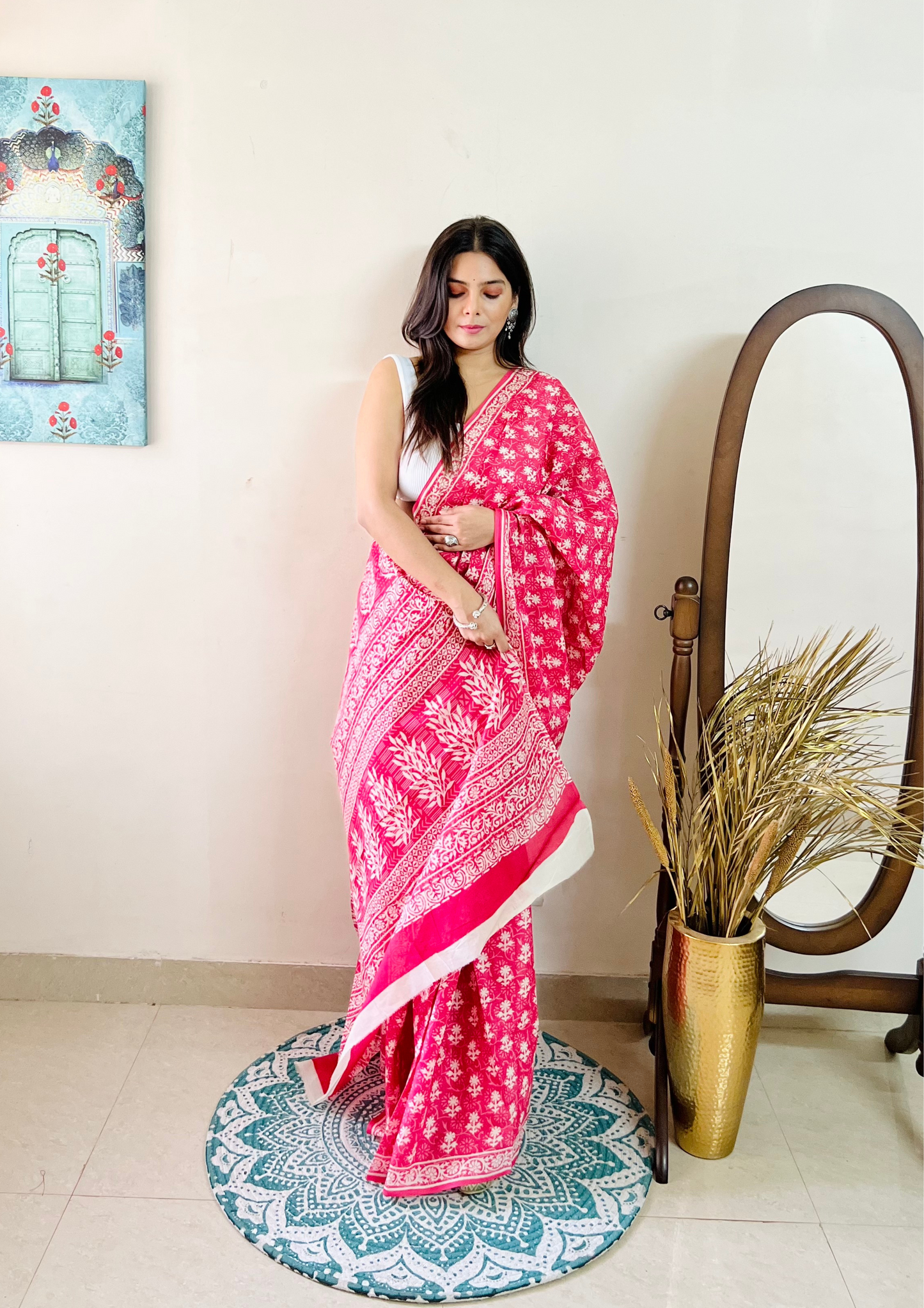 Dabu Print Jaipuri Soft Cotton Saree