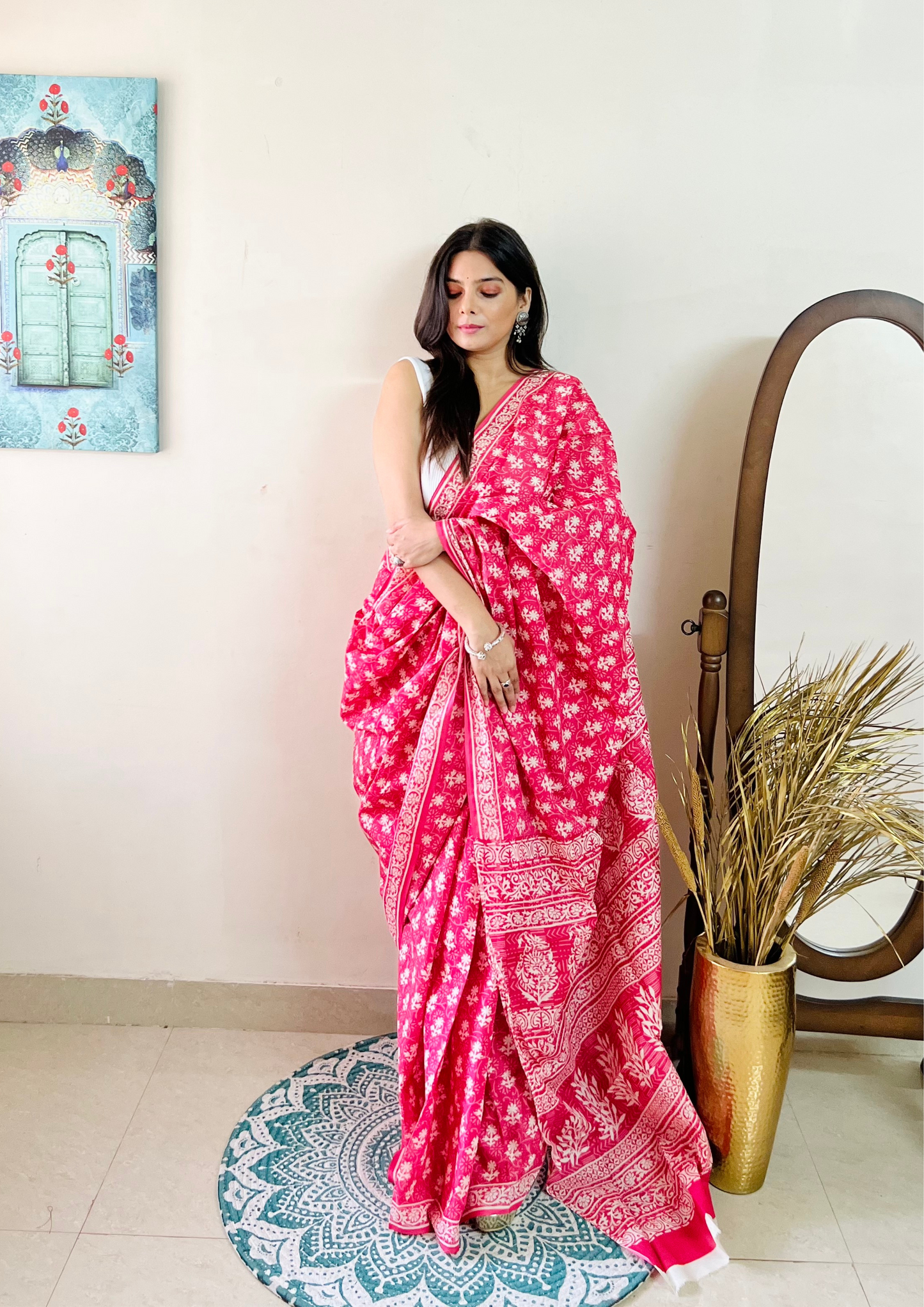 Dabu Print Jaipuri Soft Cotton Saree
