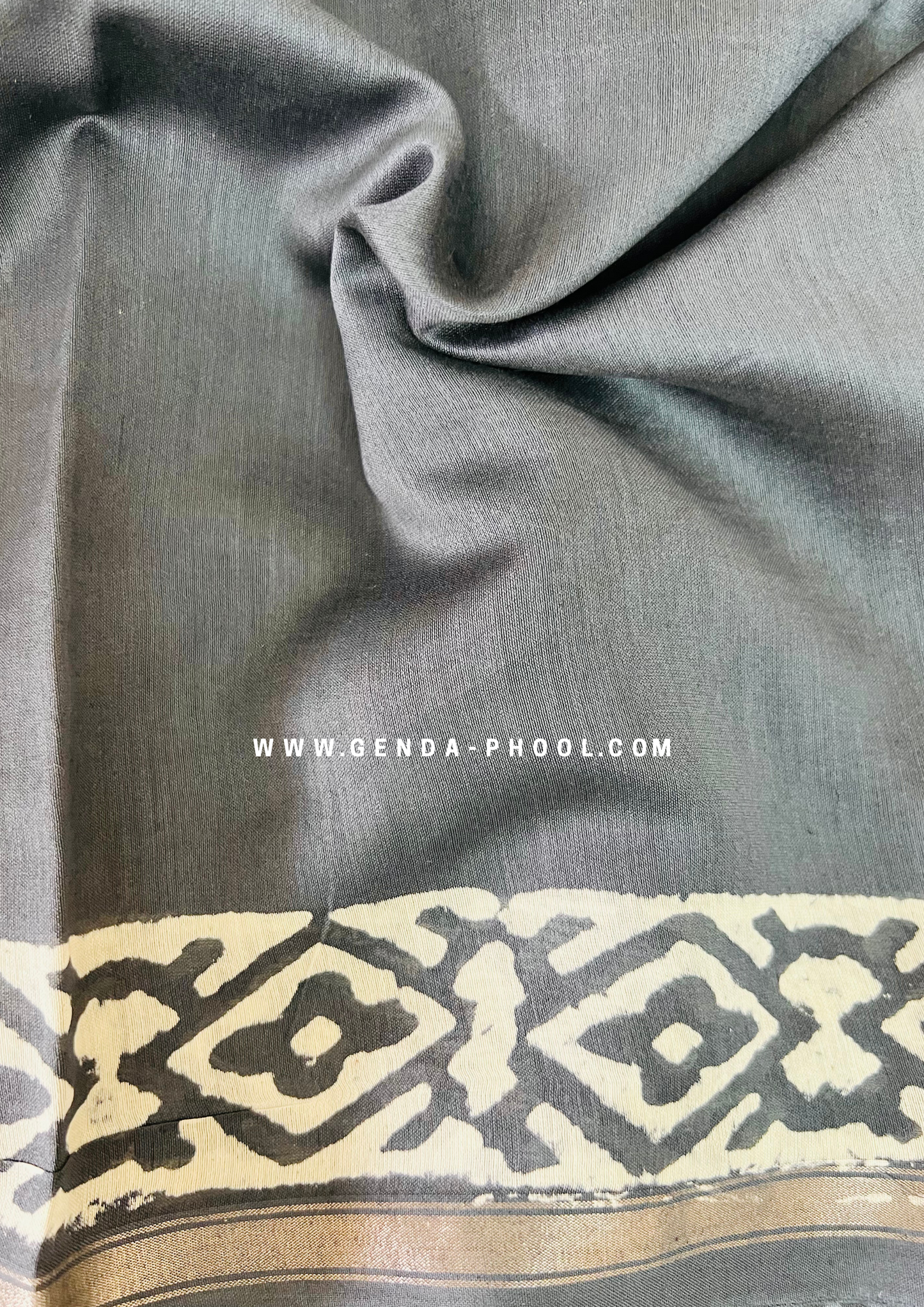 Handloom Dabu Handblock Printed Chanderi Silk Cotton Saree with Zari Border