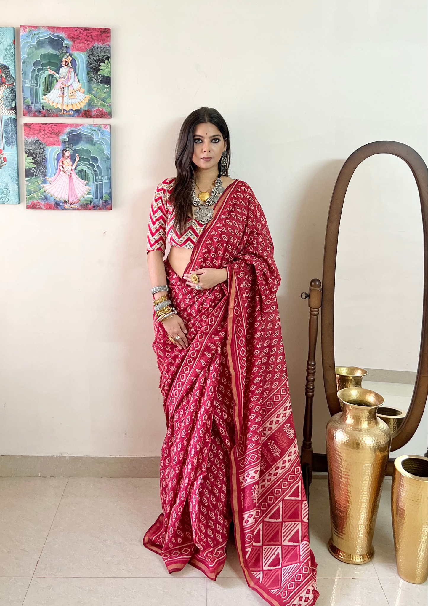 Chanderi Cotton Silk Saree with Zari Border