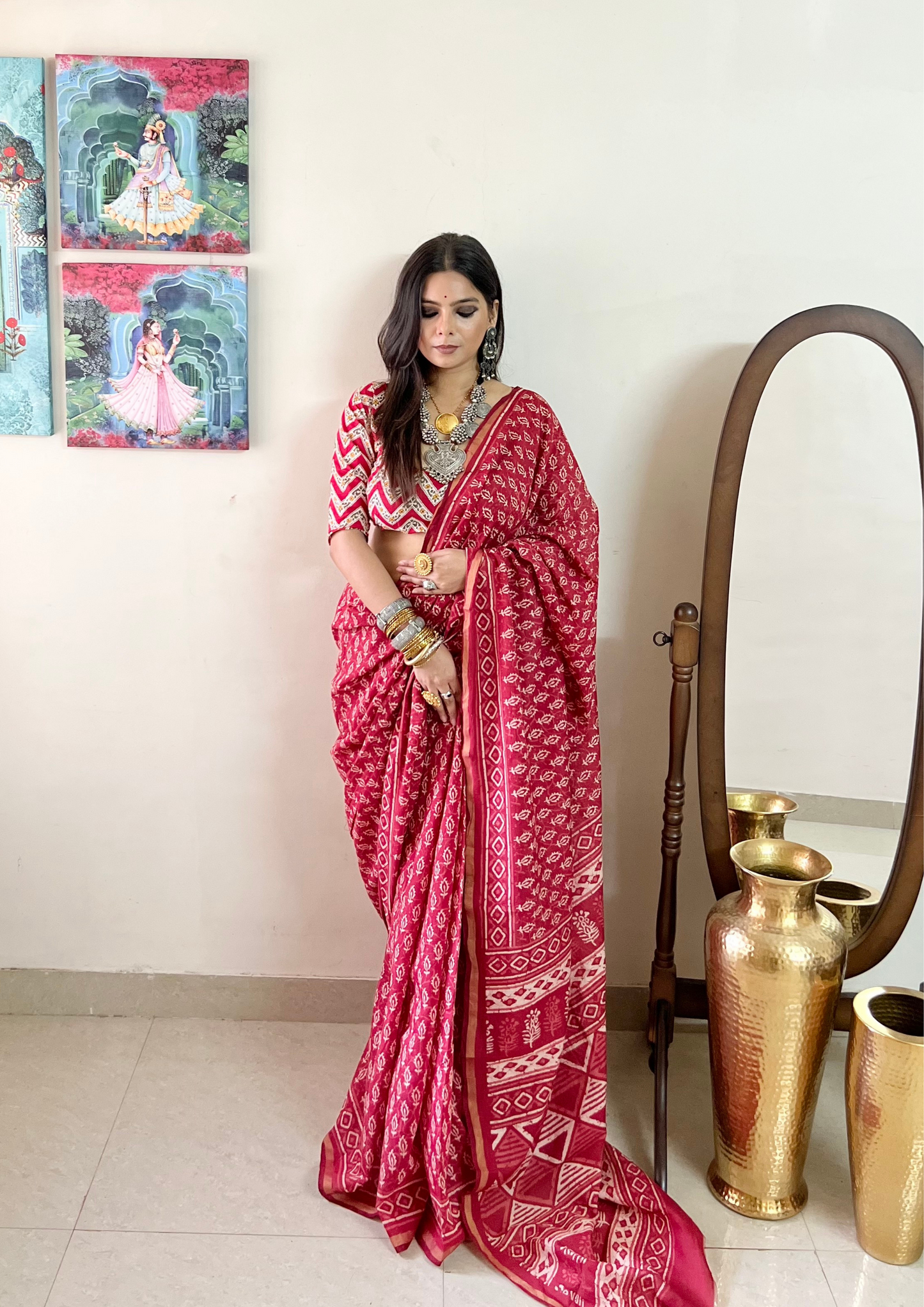 Chanderi Cotton Silk Saree with Zari Border