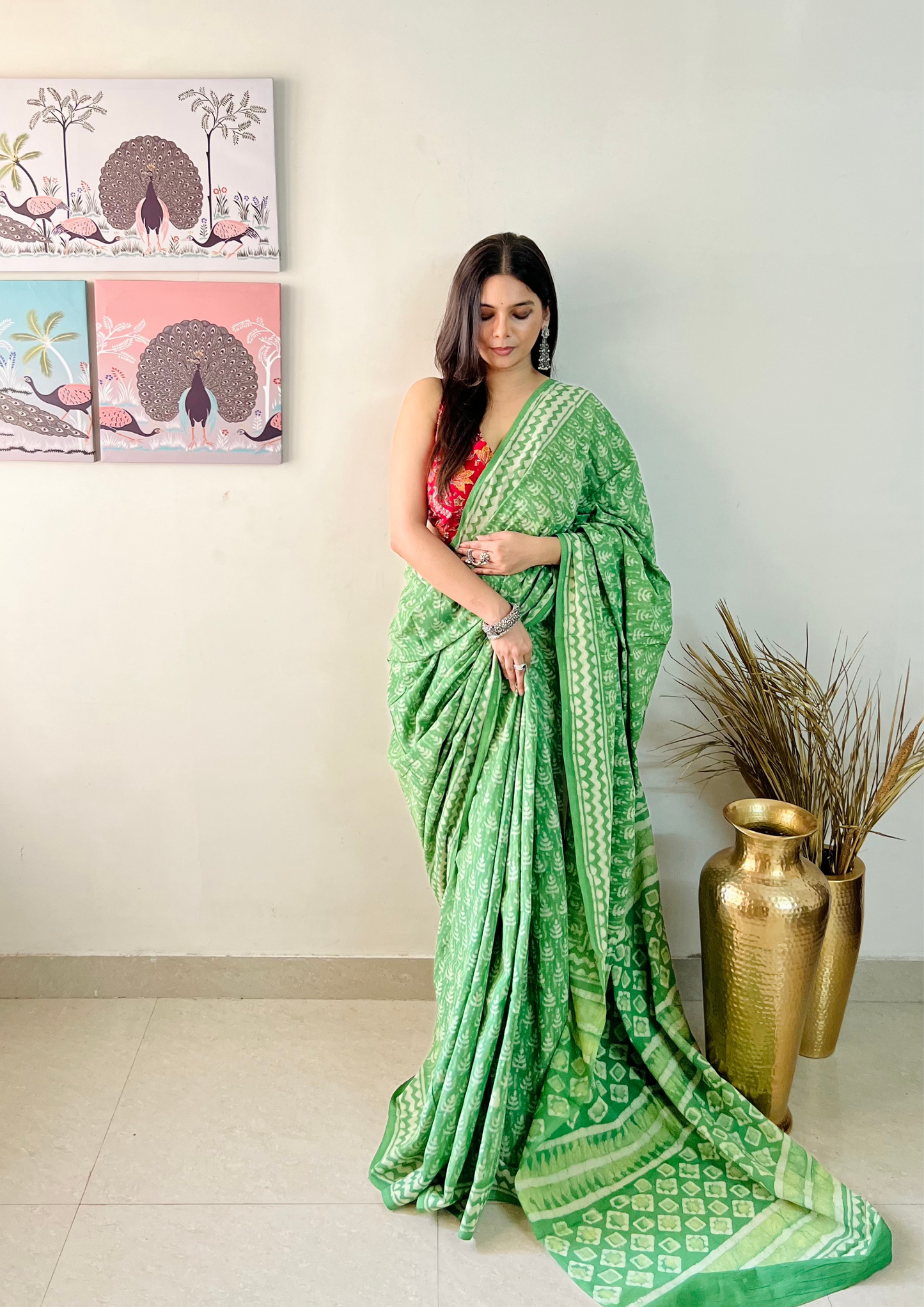 Dabu Handblock Printed Natural Dyed Mulmul Cotton Saree