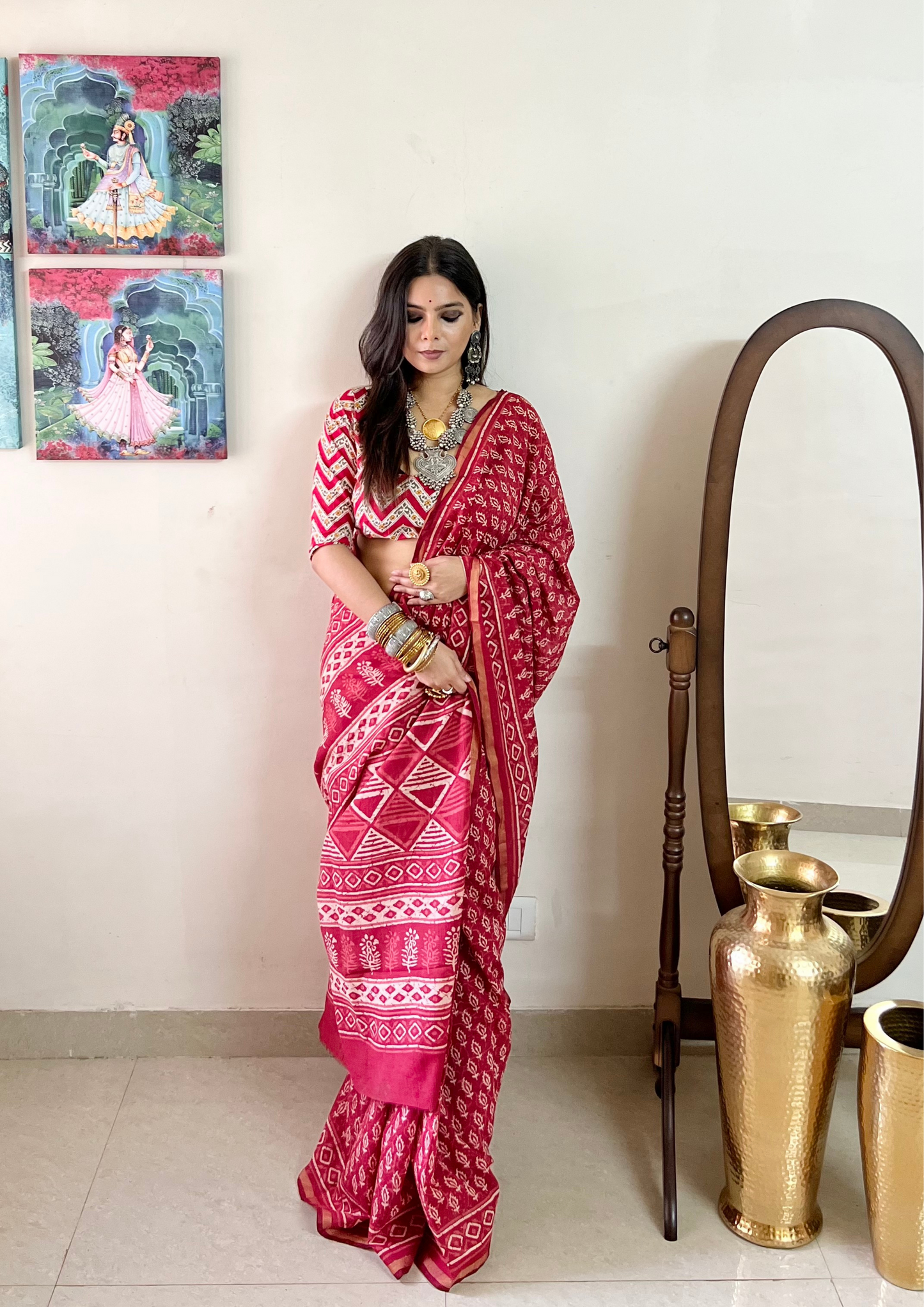 Chanderi Cotton Silk Saree with Zari Border