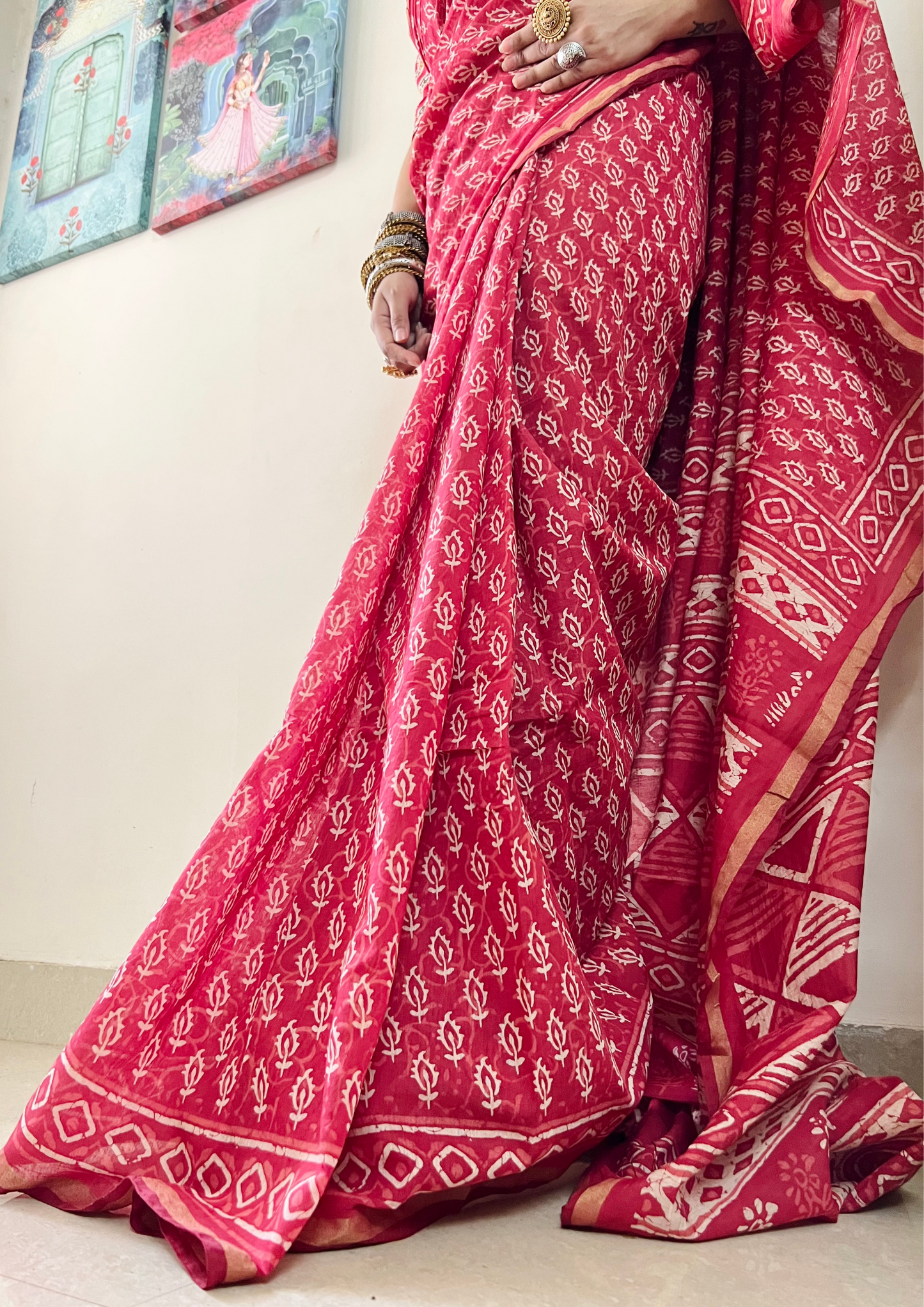 Chanderi Cotton Silk Saree with Zari Border