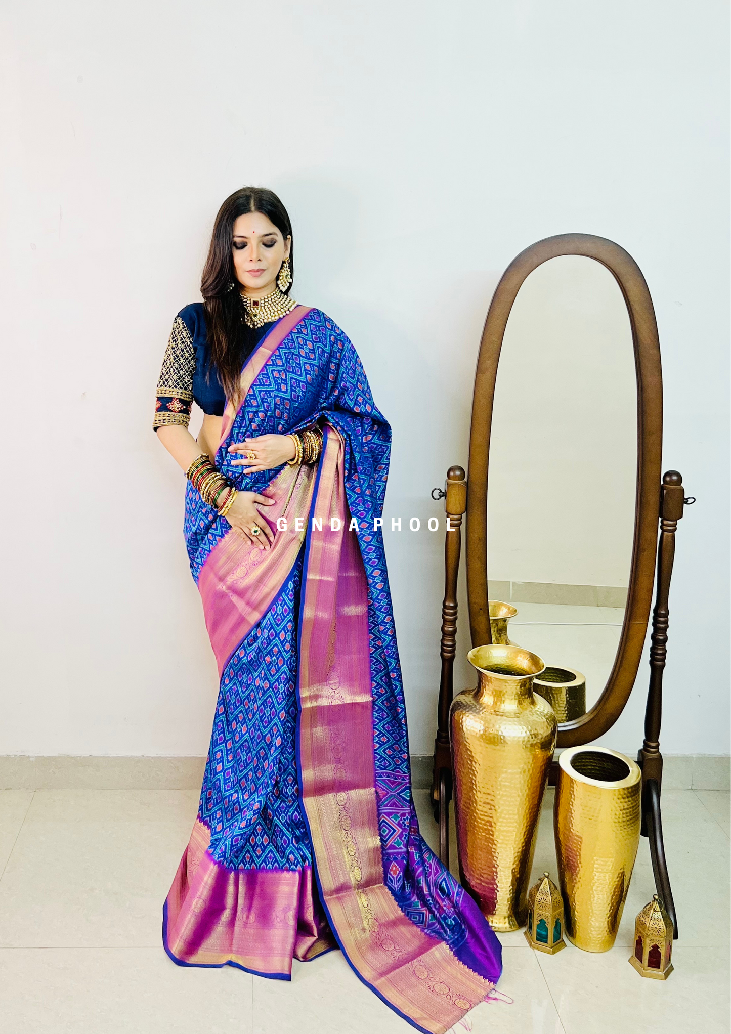 Patola Ikat Silk Saree with Zari Border