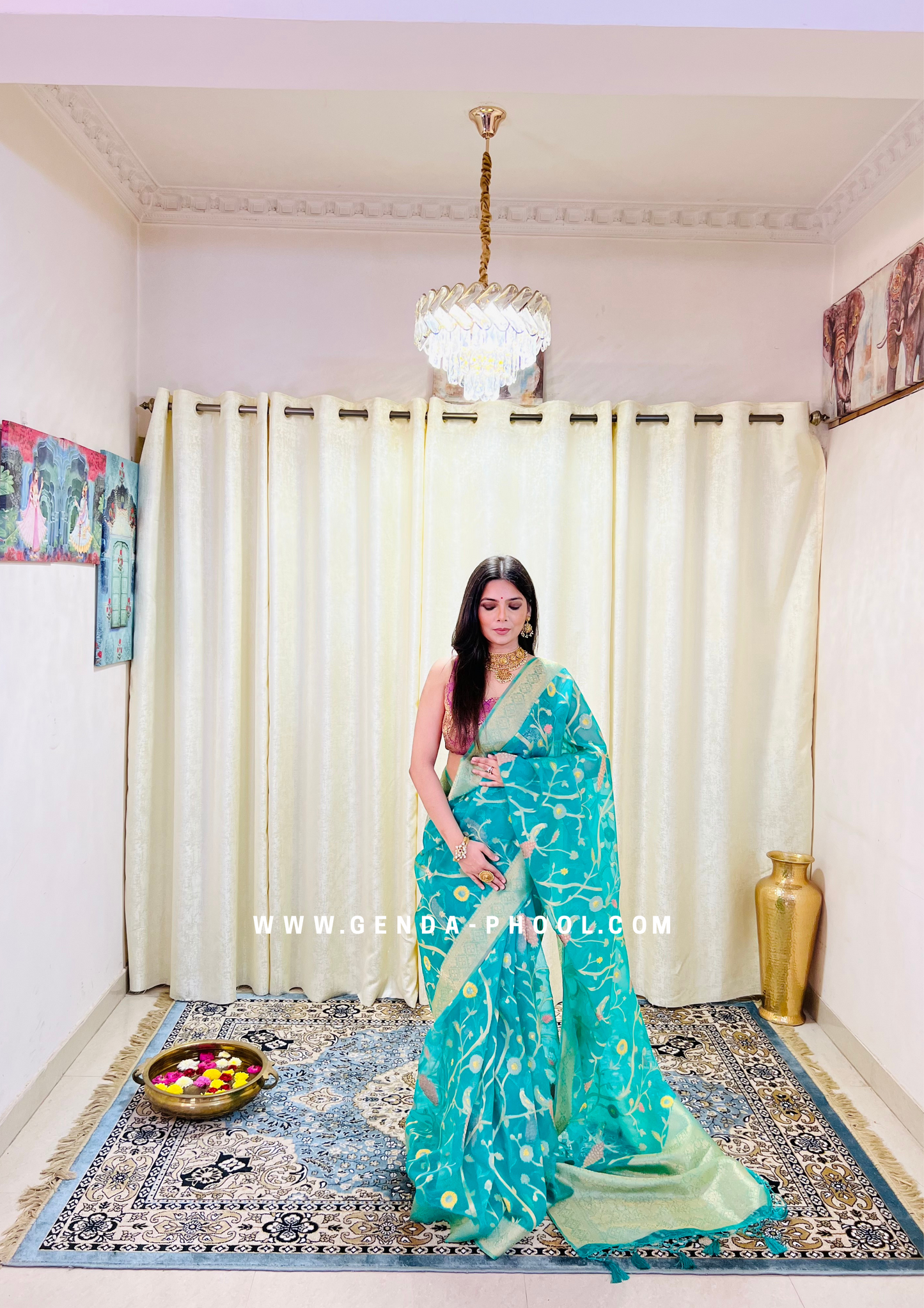 Organza Saree with Zari Work and Grand Pallu