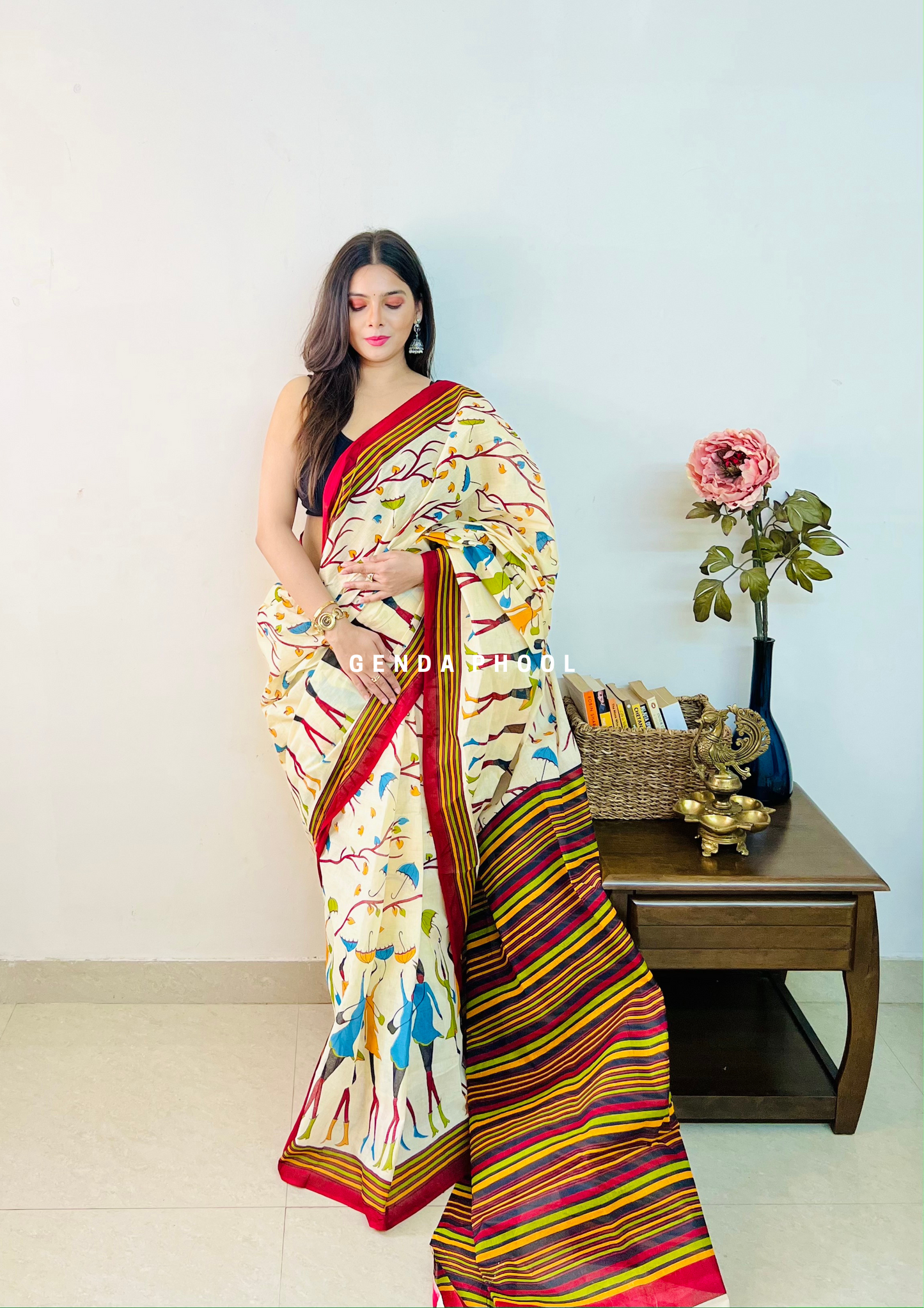 Umbrella Print Cotton Saree