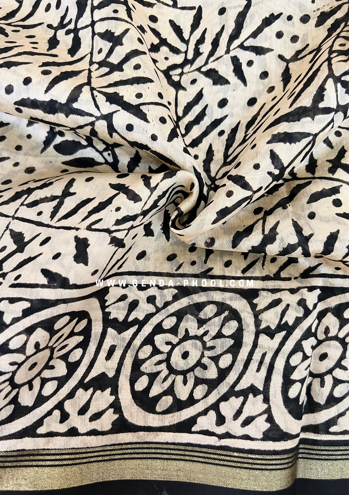 Handloom Kalamkari Handblock Printed Chanderi Silk Cotton Saree with Zari Border