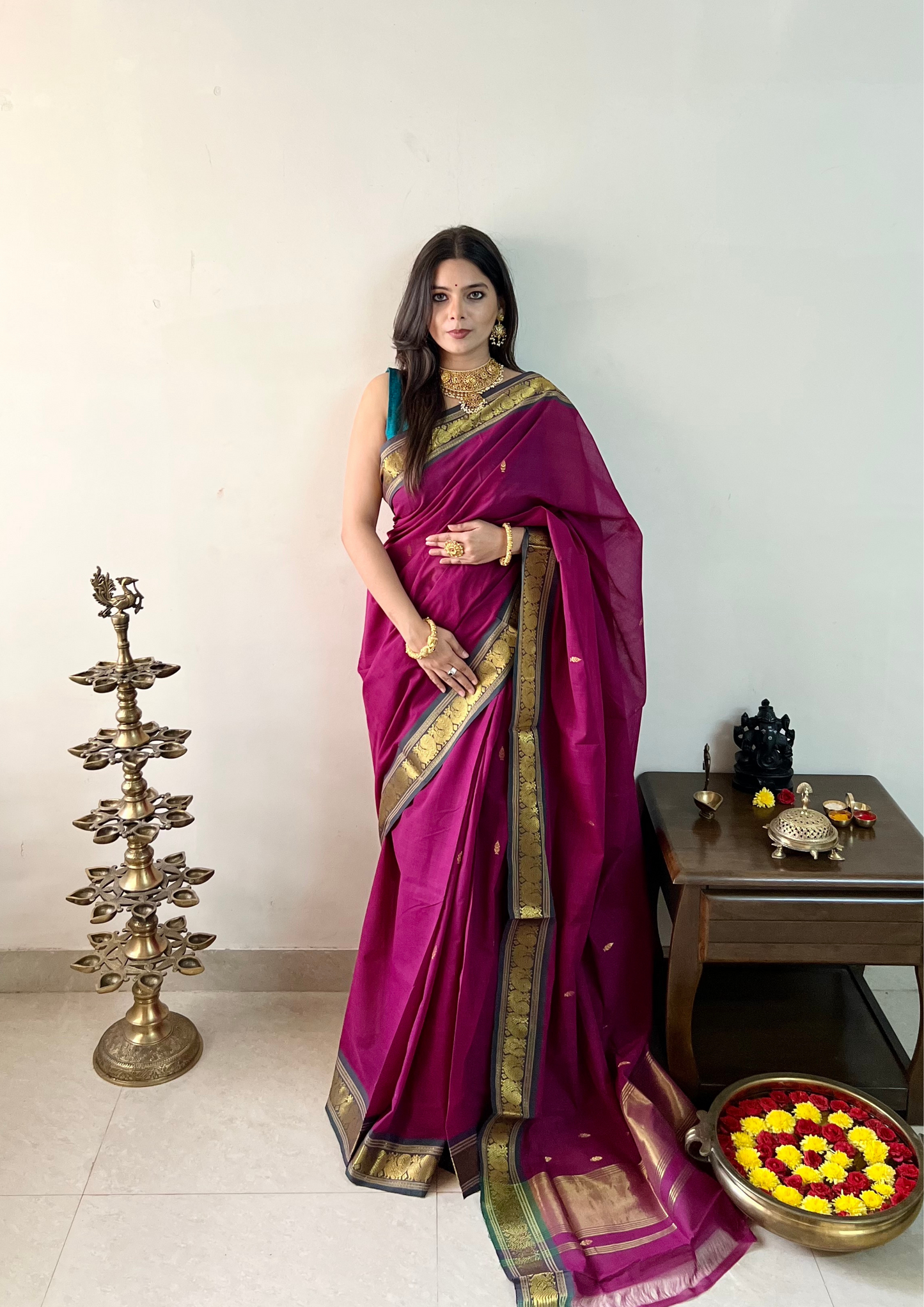 Handloom Venkatagiri Zari Border Cotton Saree