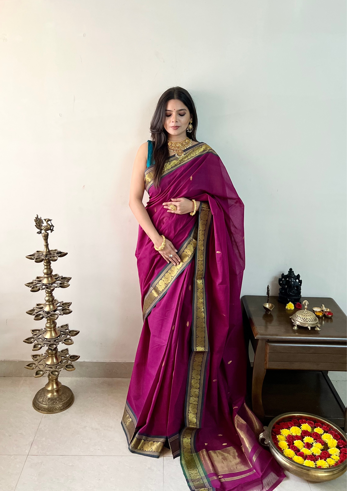 Handloom Venkatagiri Zari Border Cotton Saree