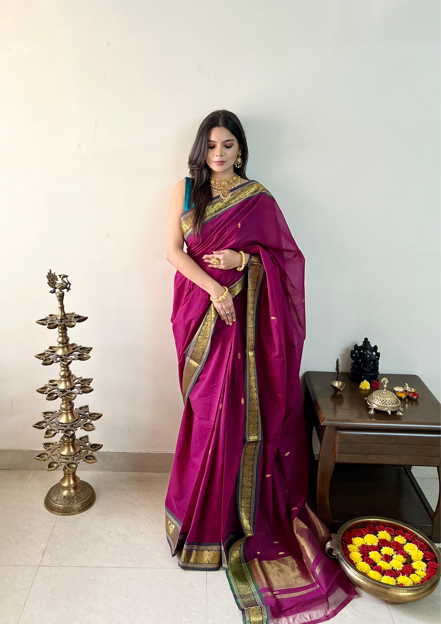 Handloom Venkatagiri Zari Border Cotton Saree