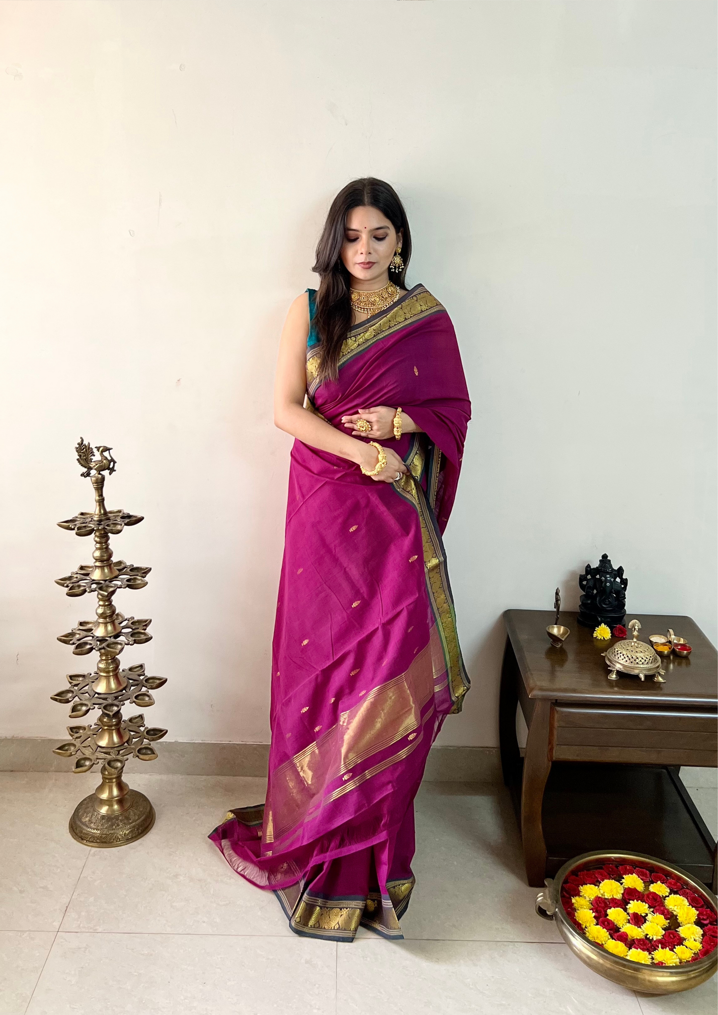 Handloom Venkatagiri Zari Border Cotton Saree