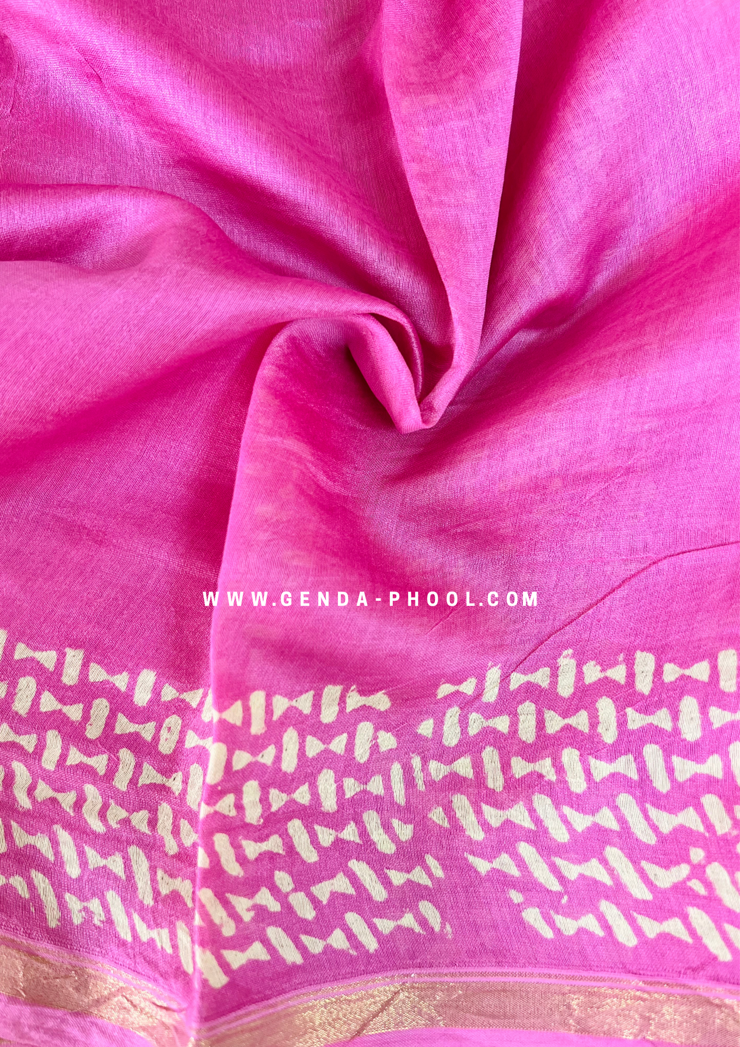 Handloom Dabu Handblock Printed Chanderi Silk Cotton Saree with Zari Border