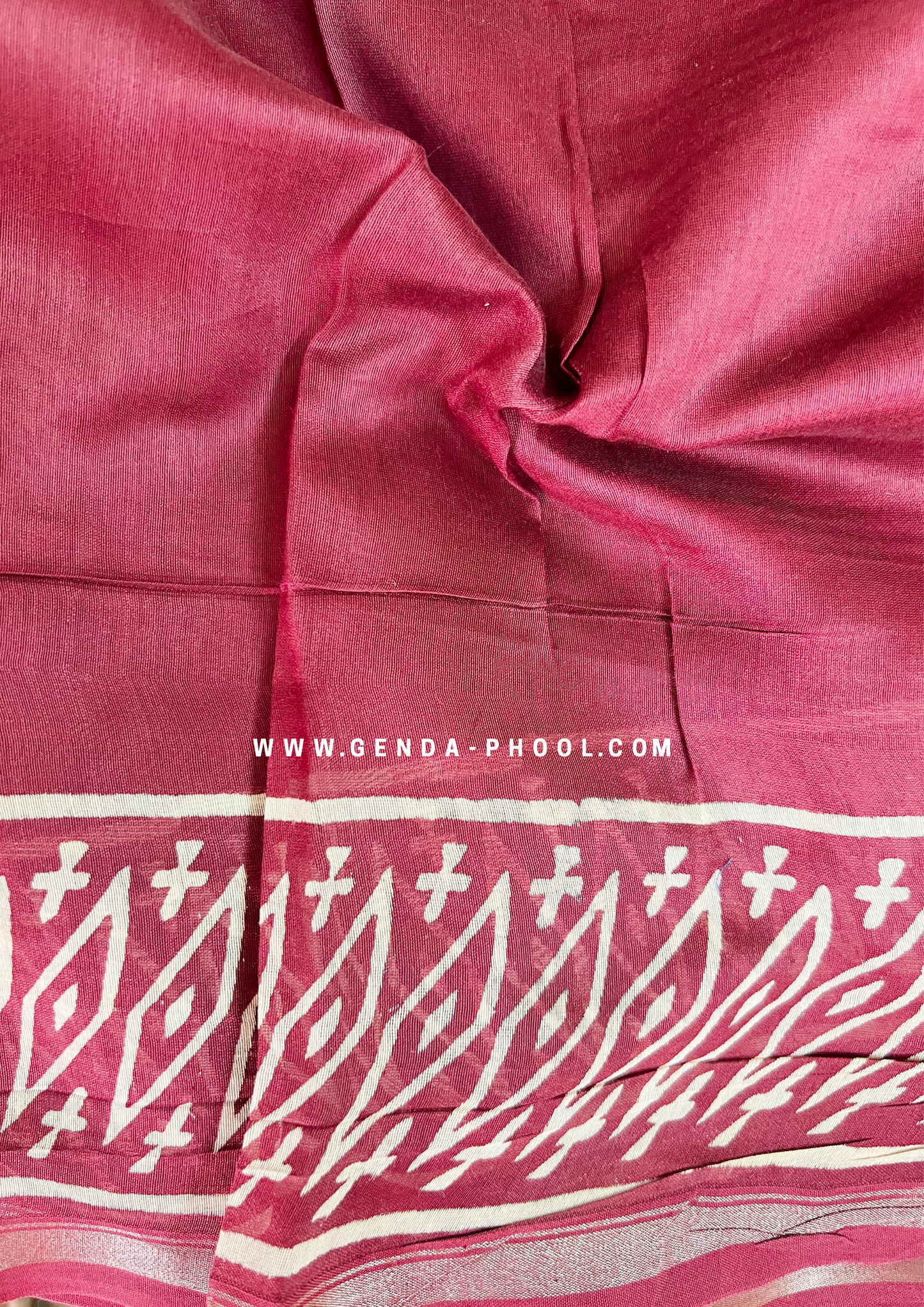 Handloom Dabu Handblock Printed Chanderi Silk Cotton Saree with Zari Border