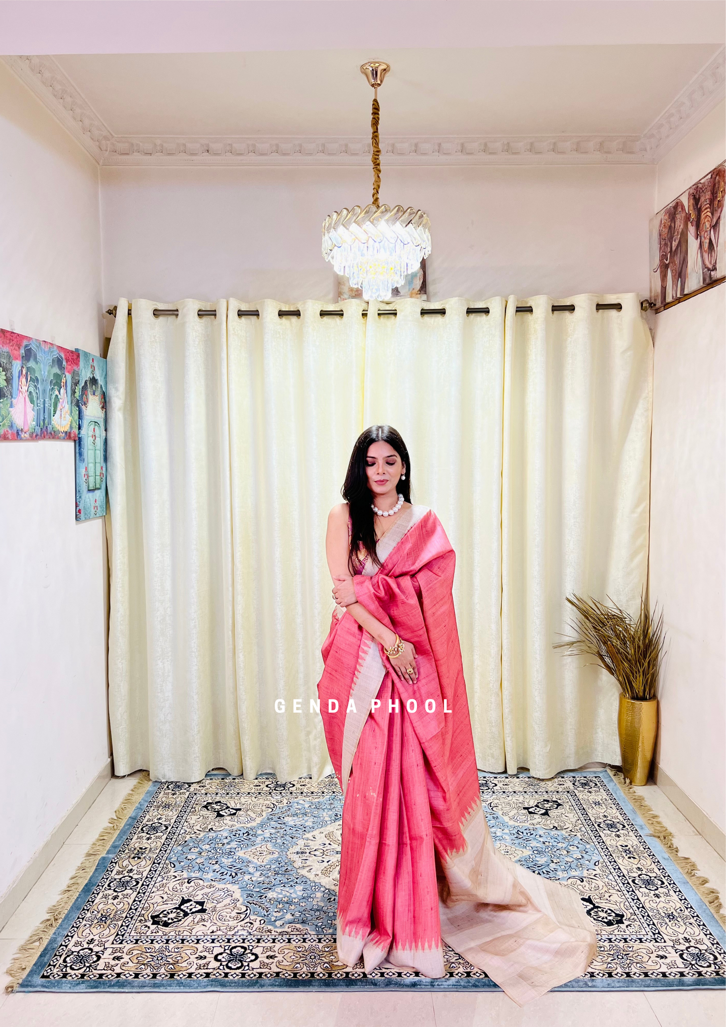 Temple Border Tussar Silk Saree