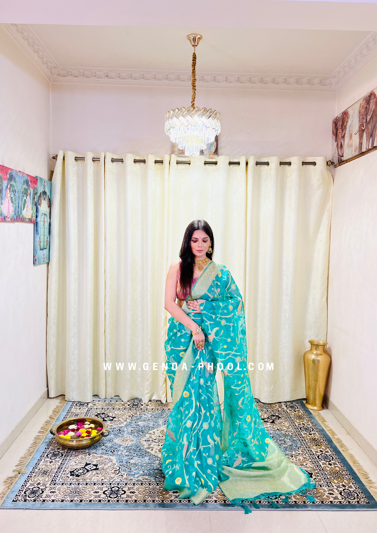 Organza Saree with Zari Work and Grand Pallu