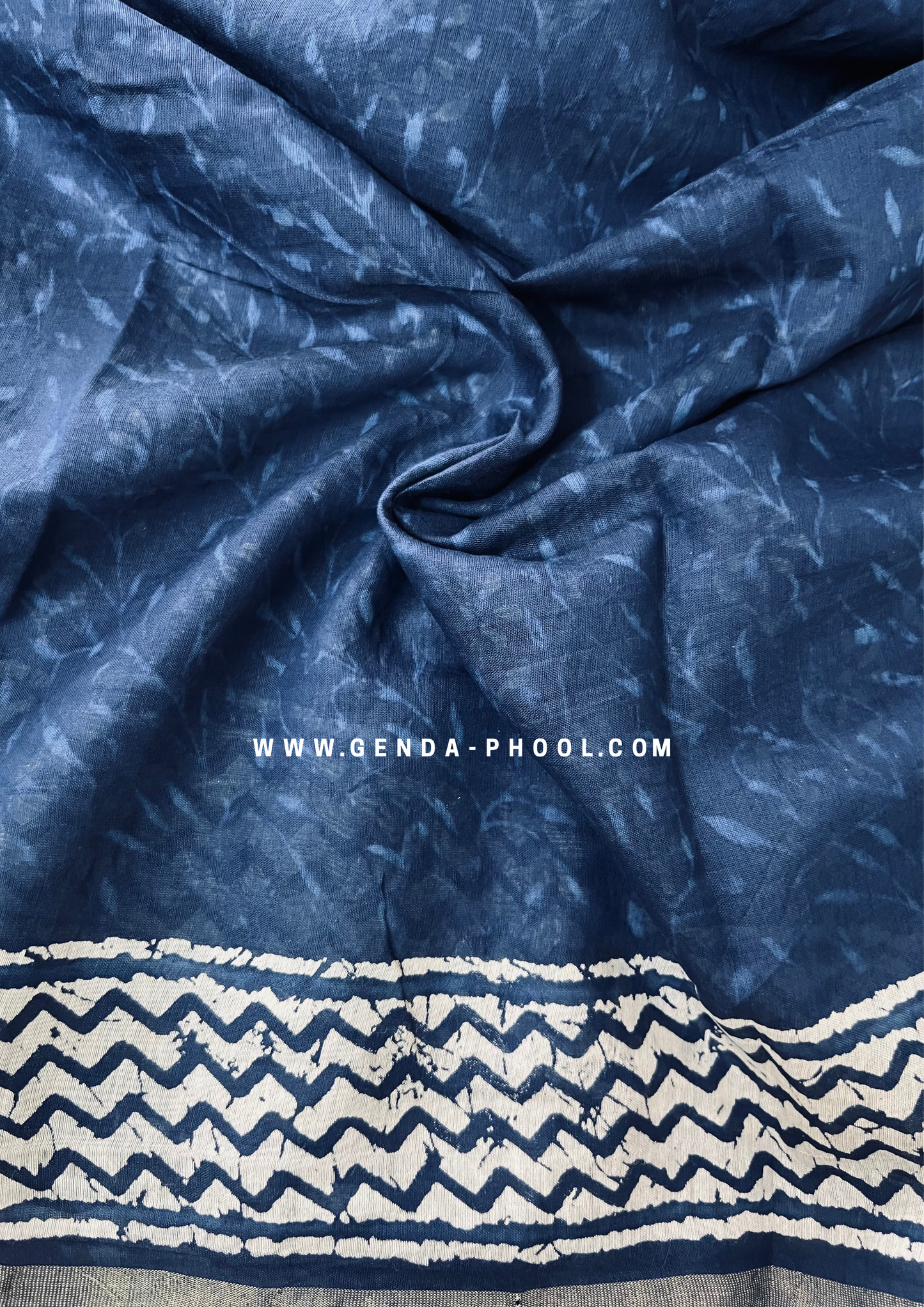 Dabu Hand-Block Chanderi Cotton Silk Saree with Zari Border