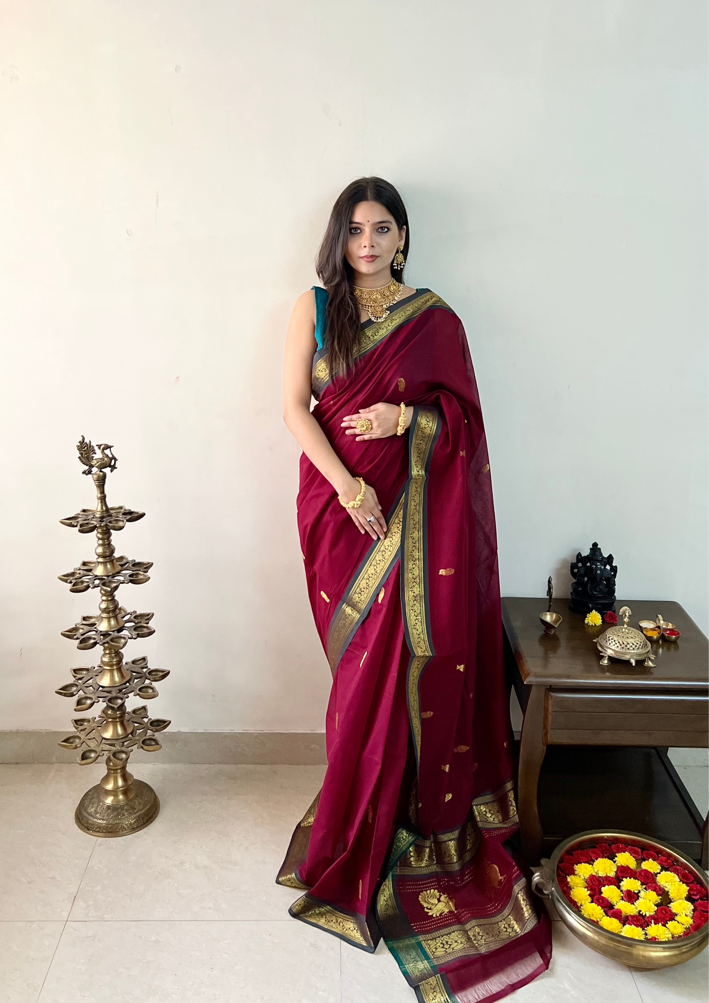 Handloom Venkatagiri Zari Border Cotton Saree