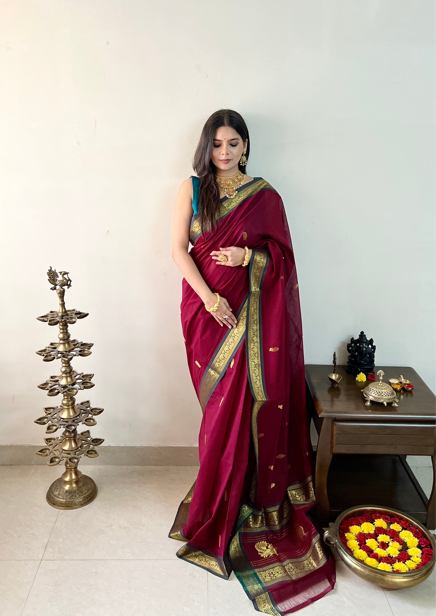 Handloom Venkatagiri Zari Border Cotton Saree