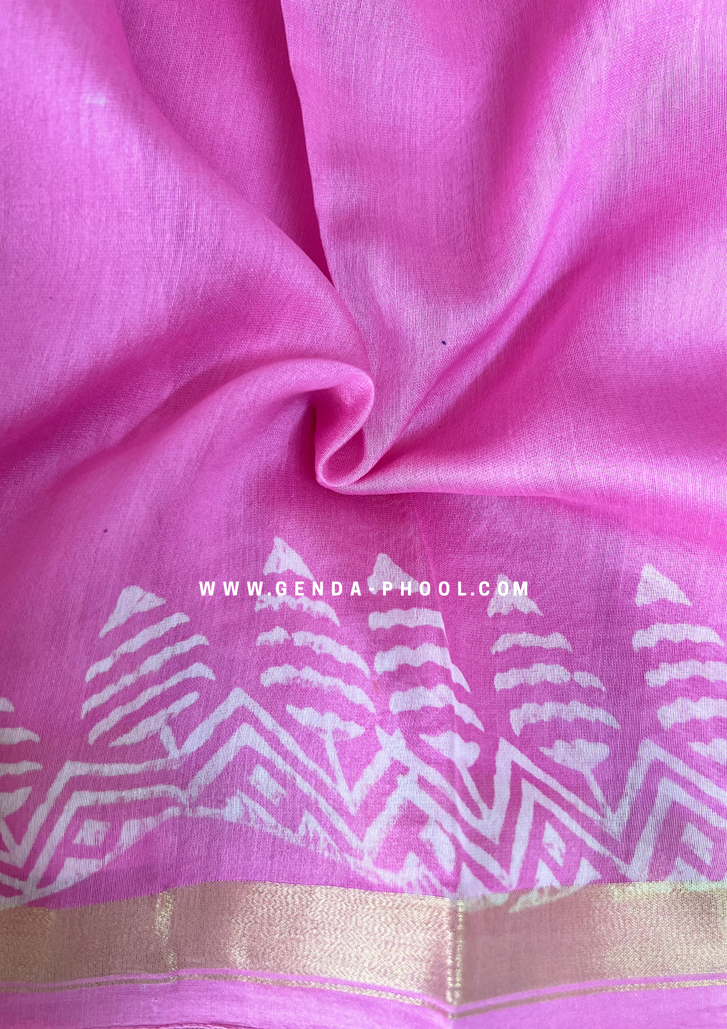 Handloom Dabu Handblock Printed Chanderi Silk Cotton Saree with Zari Border