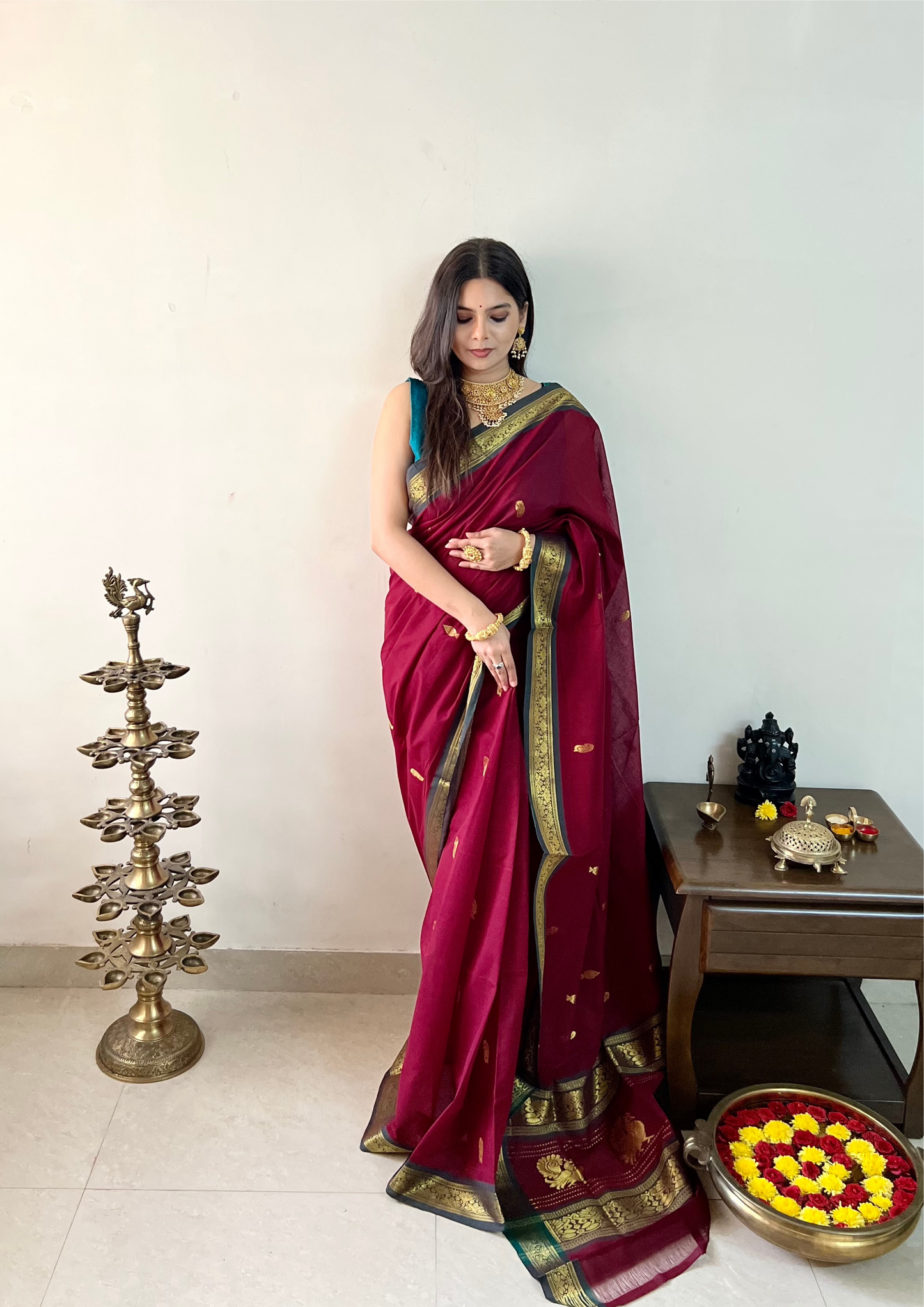 Handloom Venkatagiri Zari Border Cotton Saree