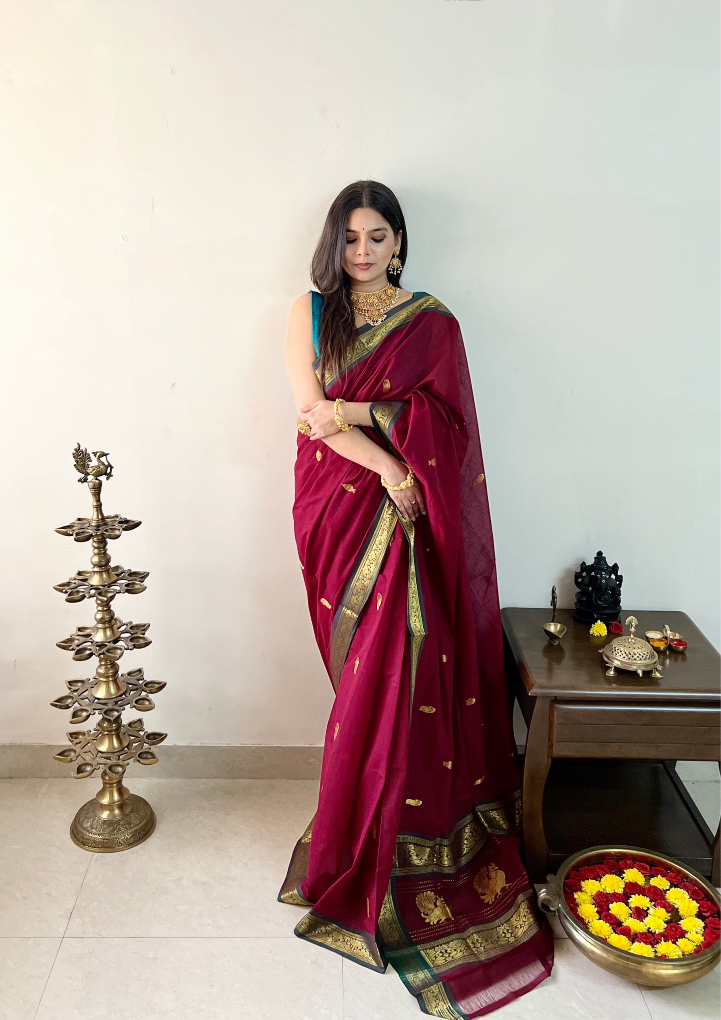 Handloom Venkatagiri Zari Border Cotton Saree