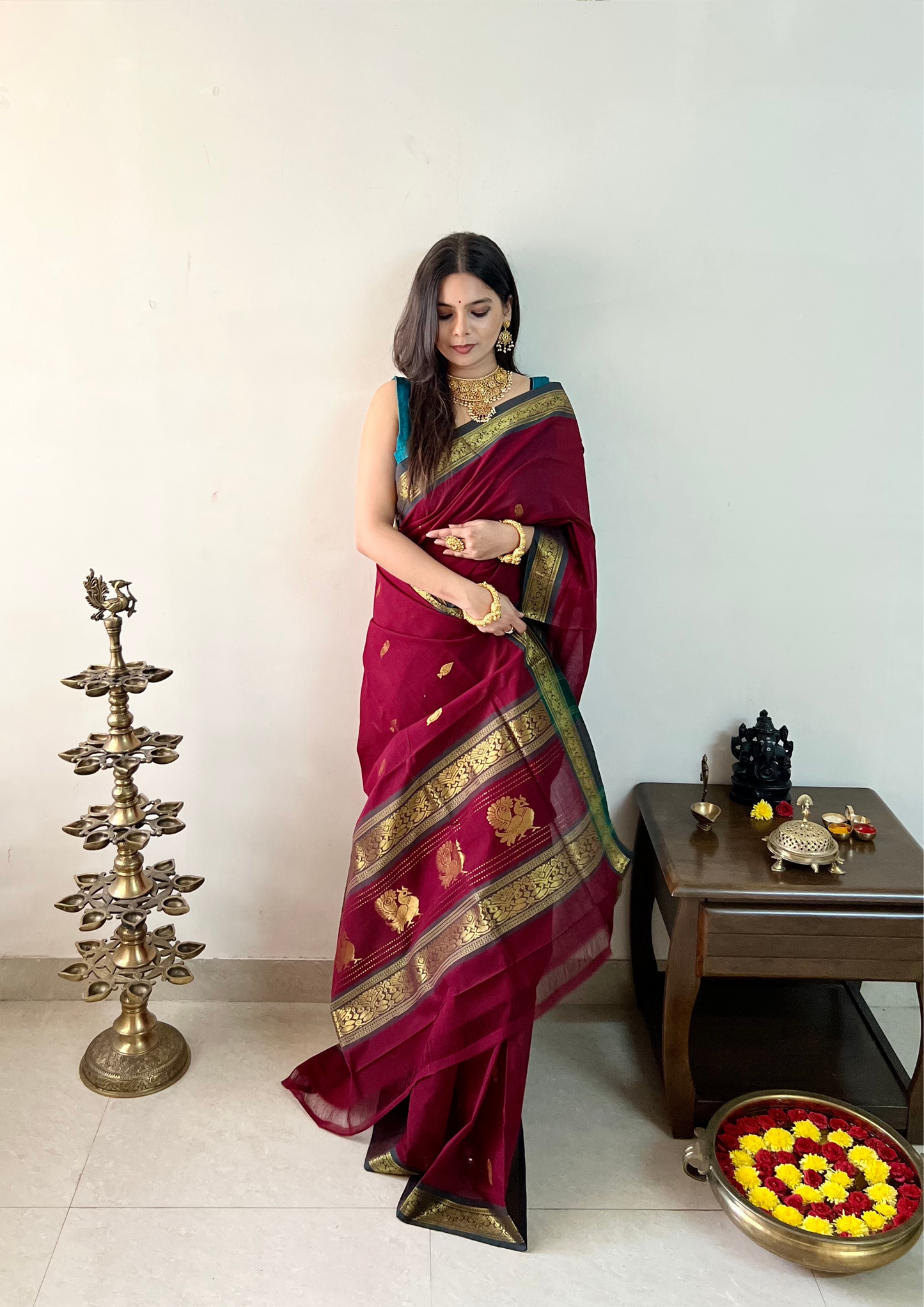 Handloom Venkatagiri Zari Border Cotton Saree