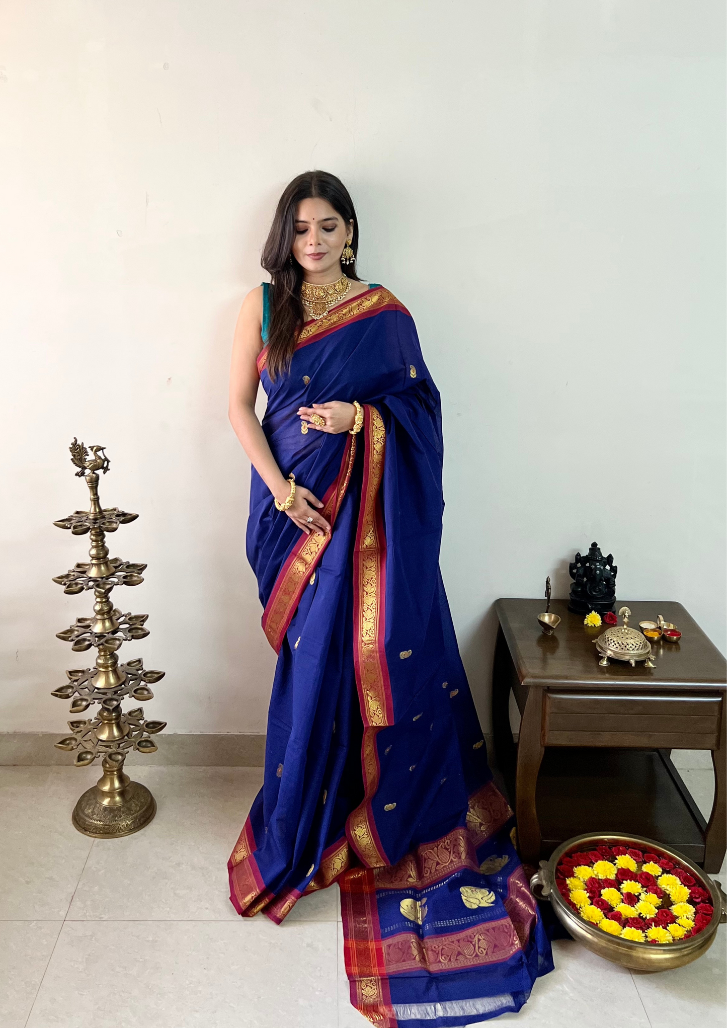Handloom Venkatagiri Zari Border Cotton Saree
