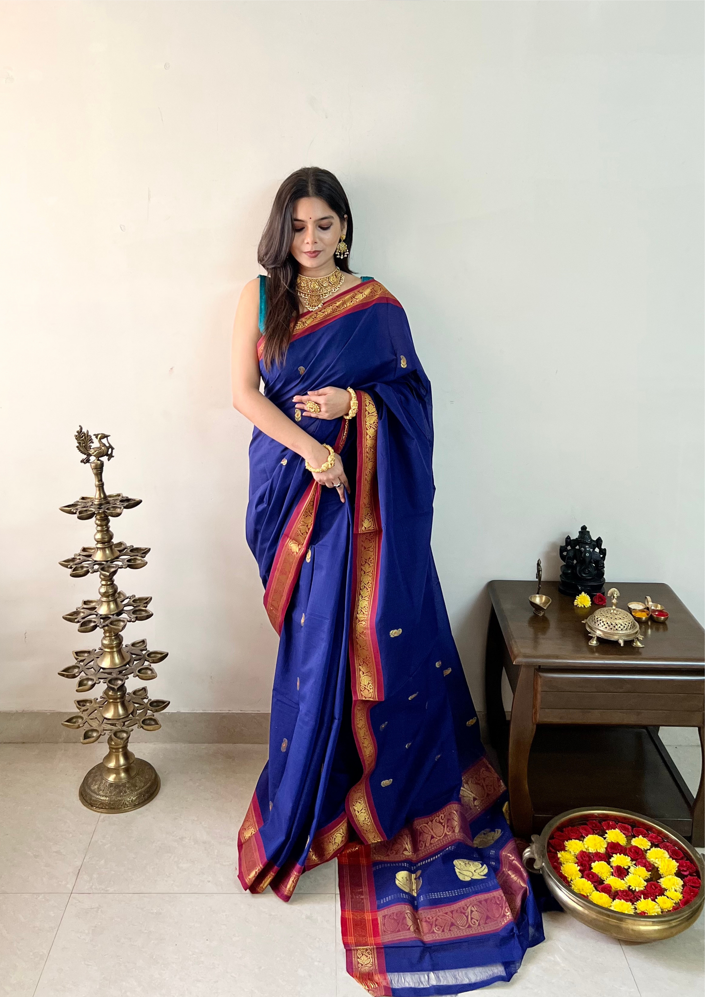 Handloom Venkatagiri Zari Border Cotton Saree