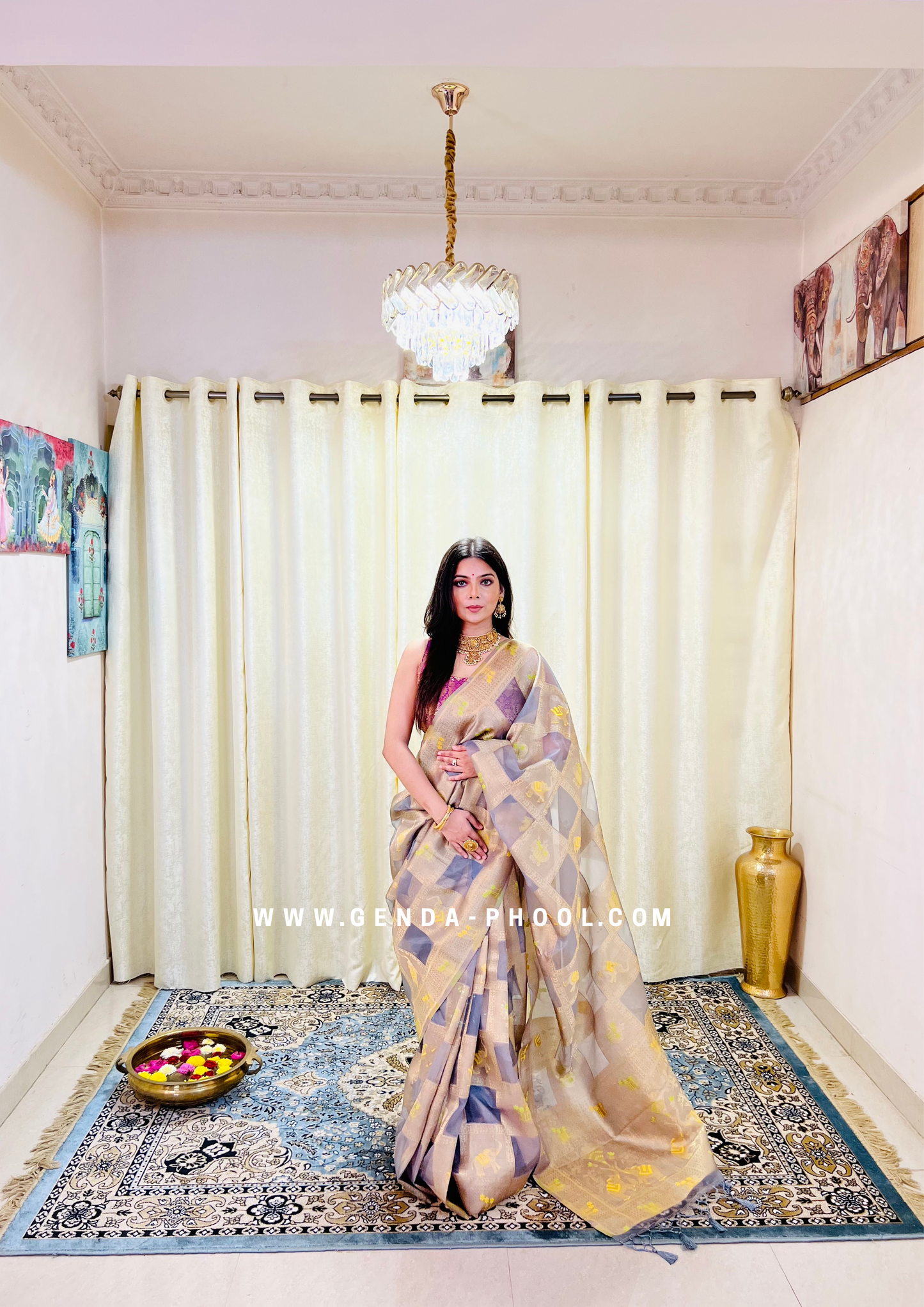 Organza Saree with Zari Work and Grand Pallu