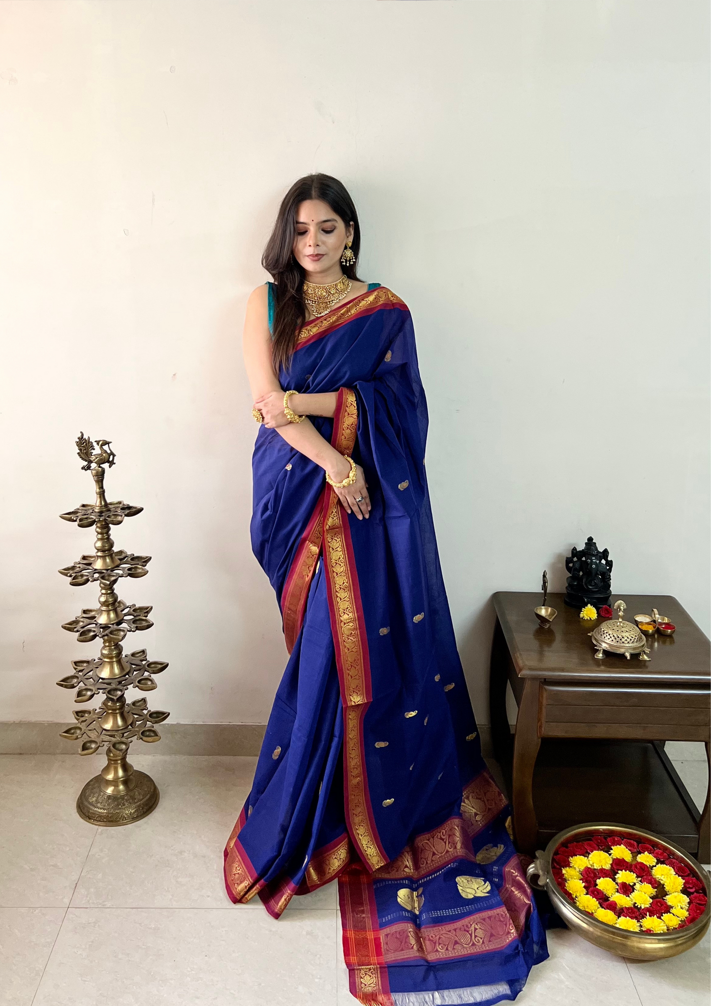 Handloom Venkatagiri Zari Border Cotton Saree