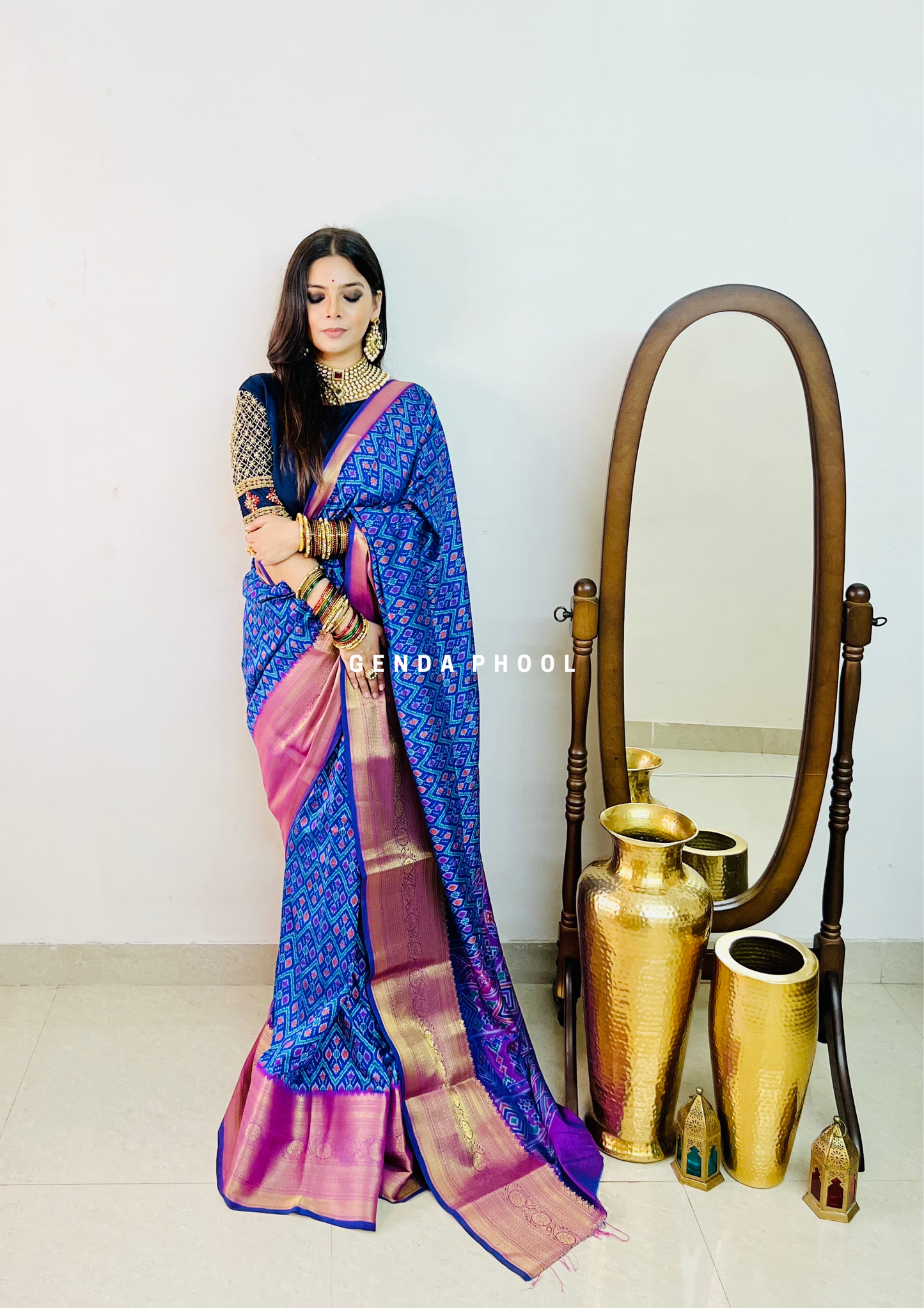 Patola Ikat Silk Saree with Zari Border